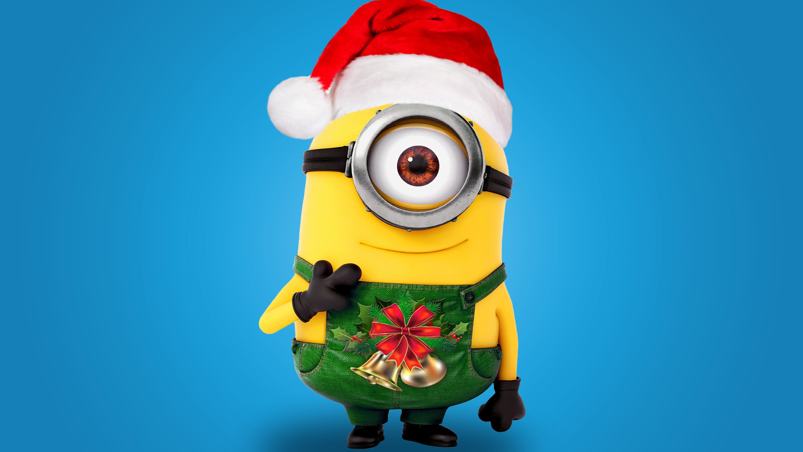 Minions Christmas Blue Background 2560x1440