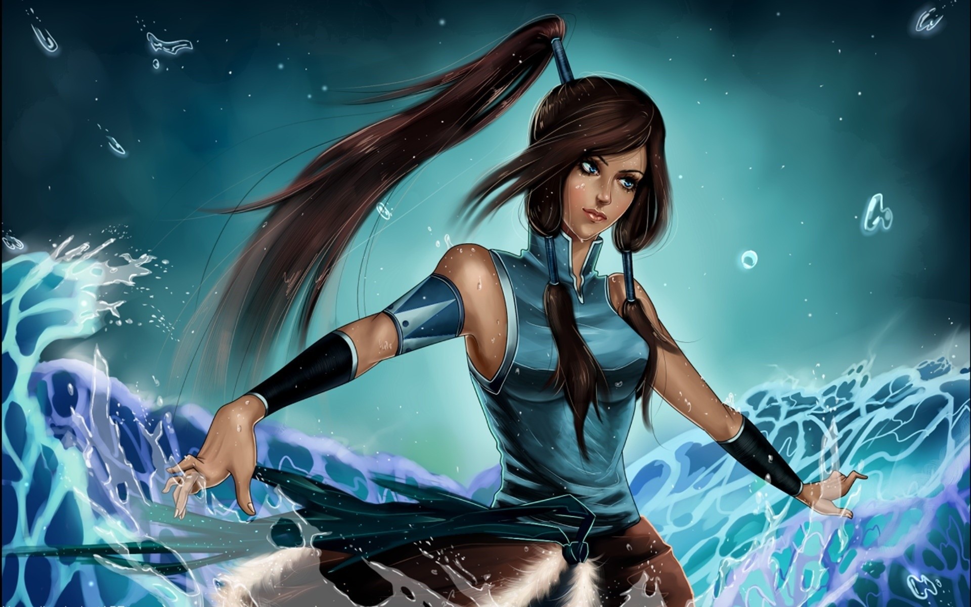 Korra The Legend Of Korra Artwork Water Women Ponytail Blue Eyes Long Hair 1920x1200