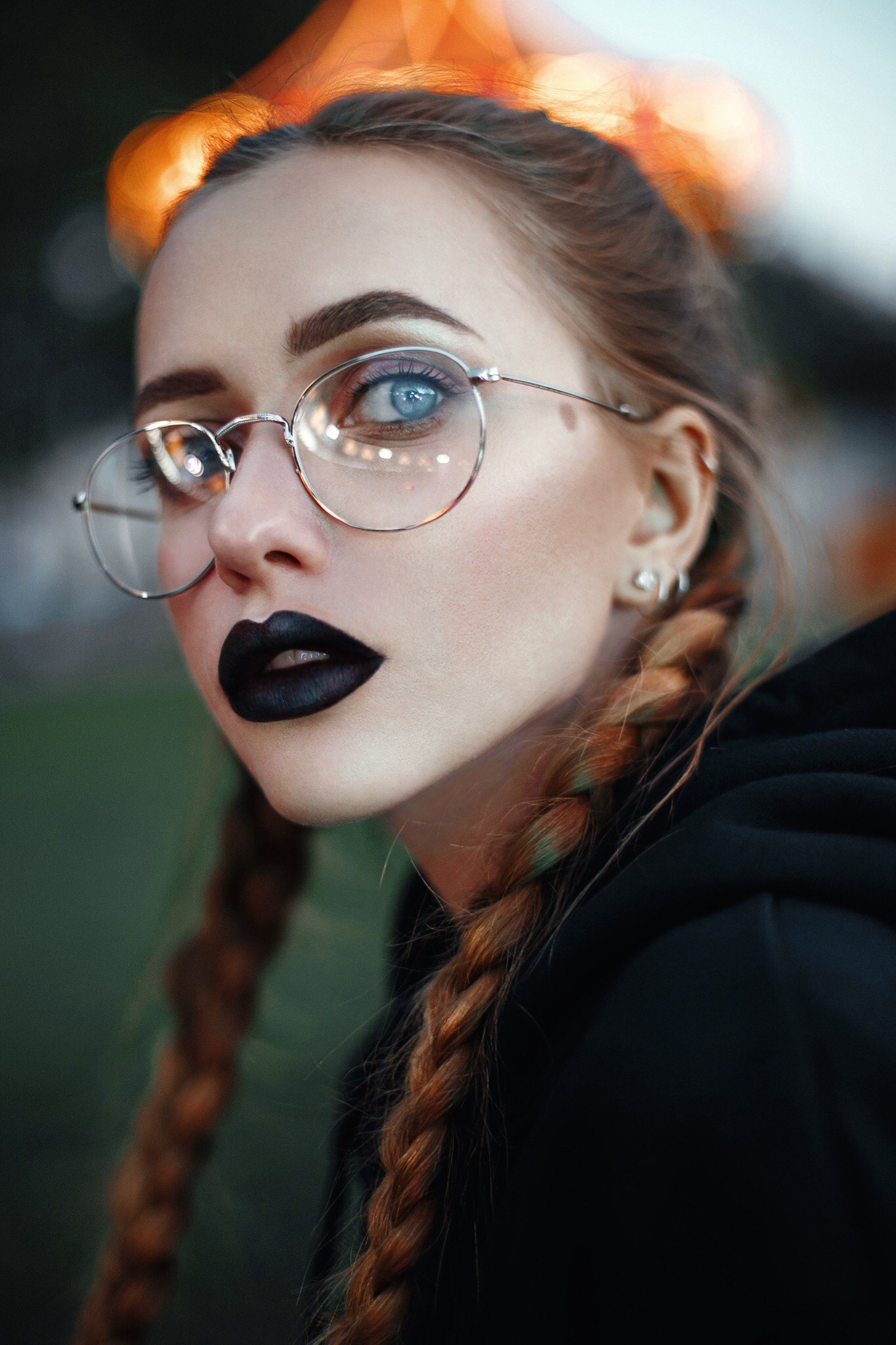 Black Lipstick Face Portrait Women Women With Glasses Blue Eyes Looking At Viewer 1365x2048