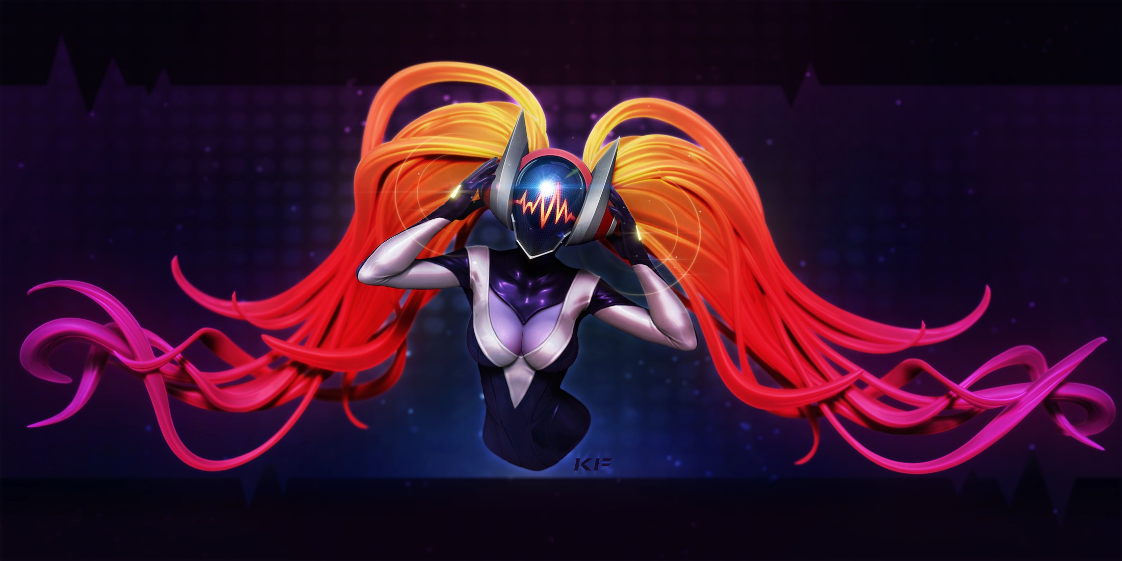 League Of Legends DJ Sona PC Gaming Colorful Long Hair 2200x1100