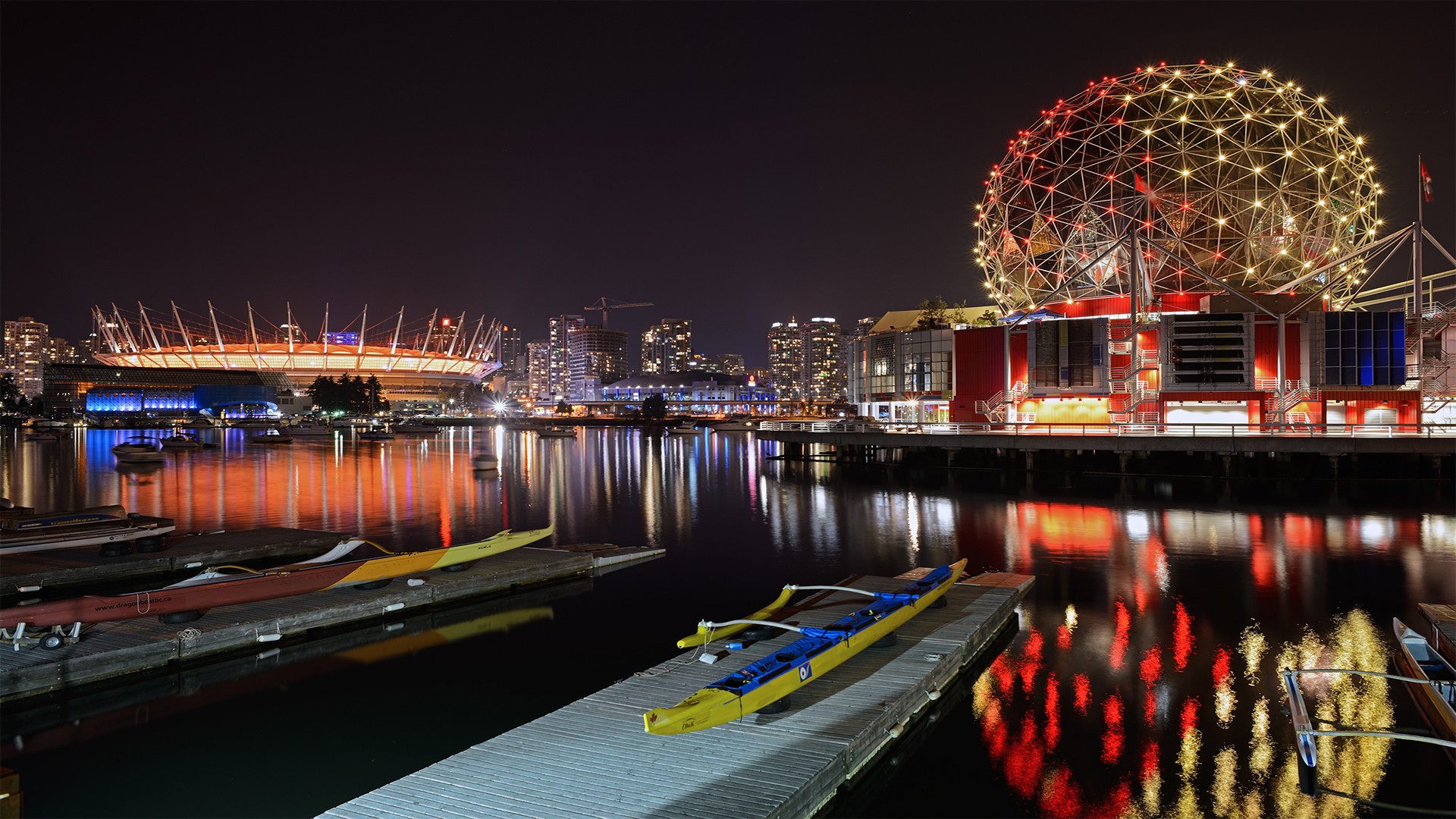 Pier Vancouver City City Lights Boat 1920x1080