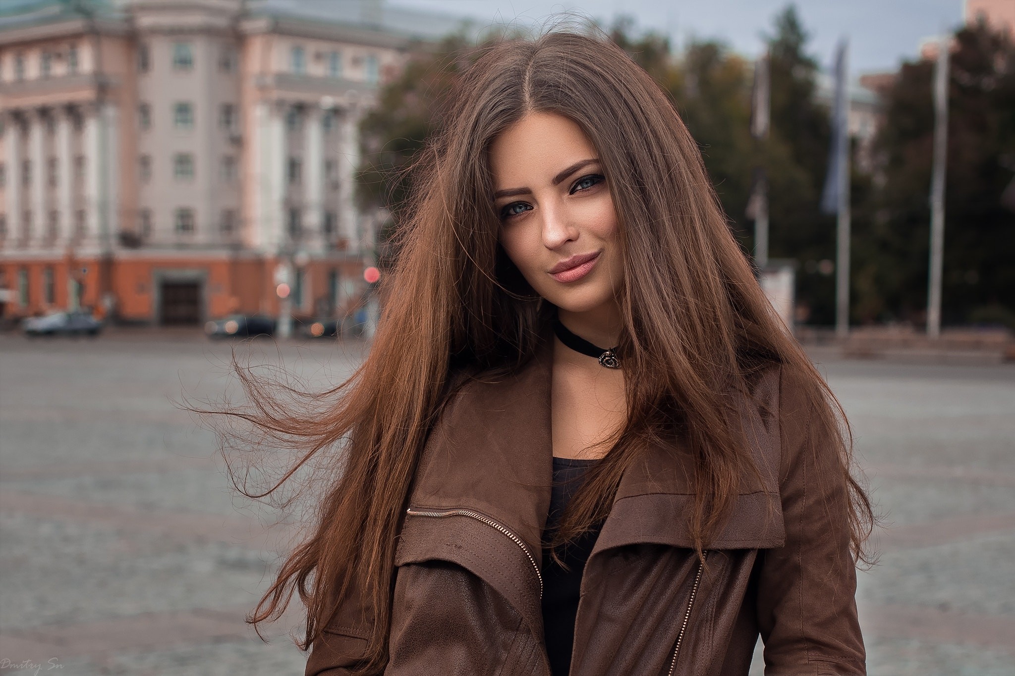 Women Portrait Women Outdoors Depth Of Field Smiling Leather Jackets 500px Long Hair Straight Hair B 2048x1365
