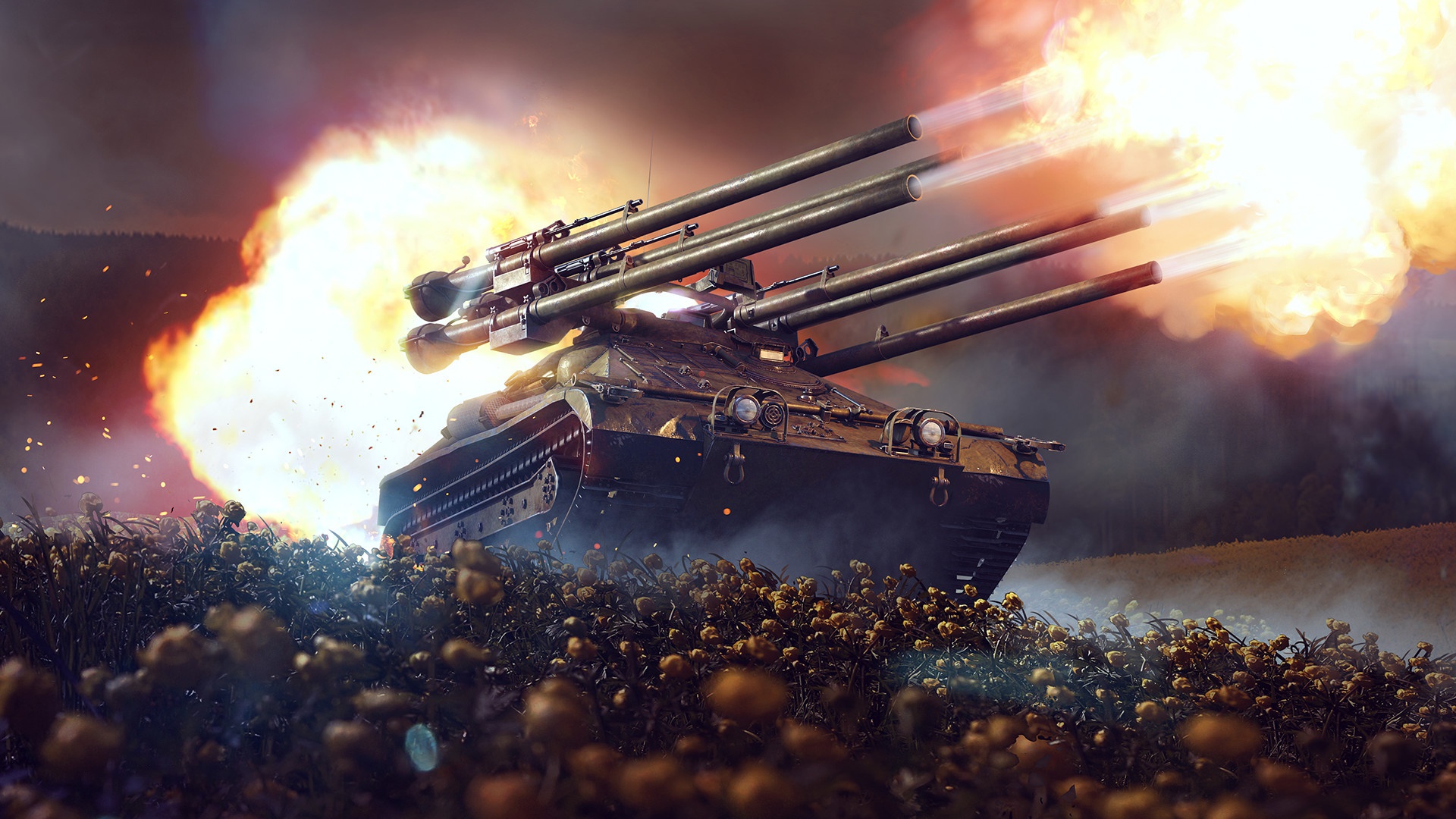 Video Games Video Game Art Digital Art Rocket Launchers Tank Fire War Flowers War Thunder Military M 1920x1080