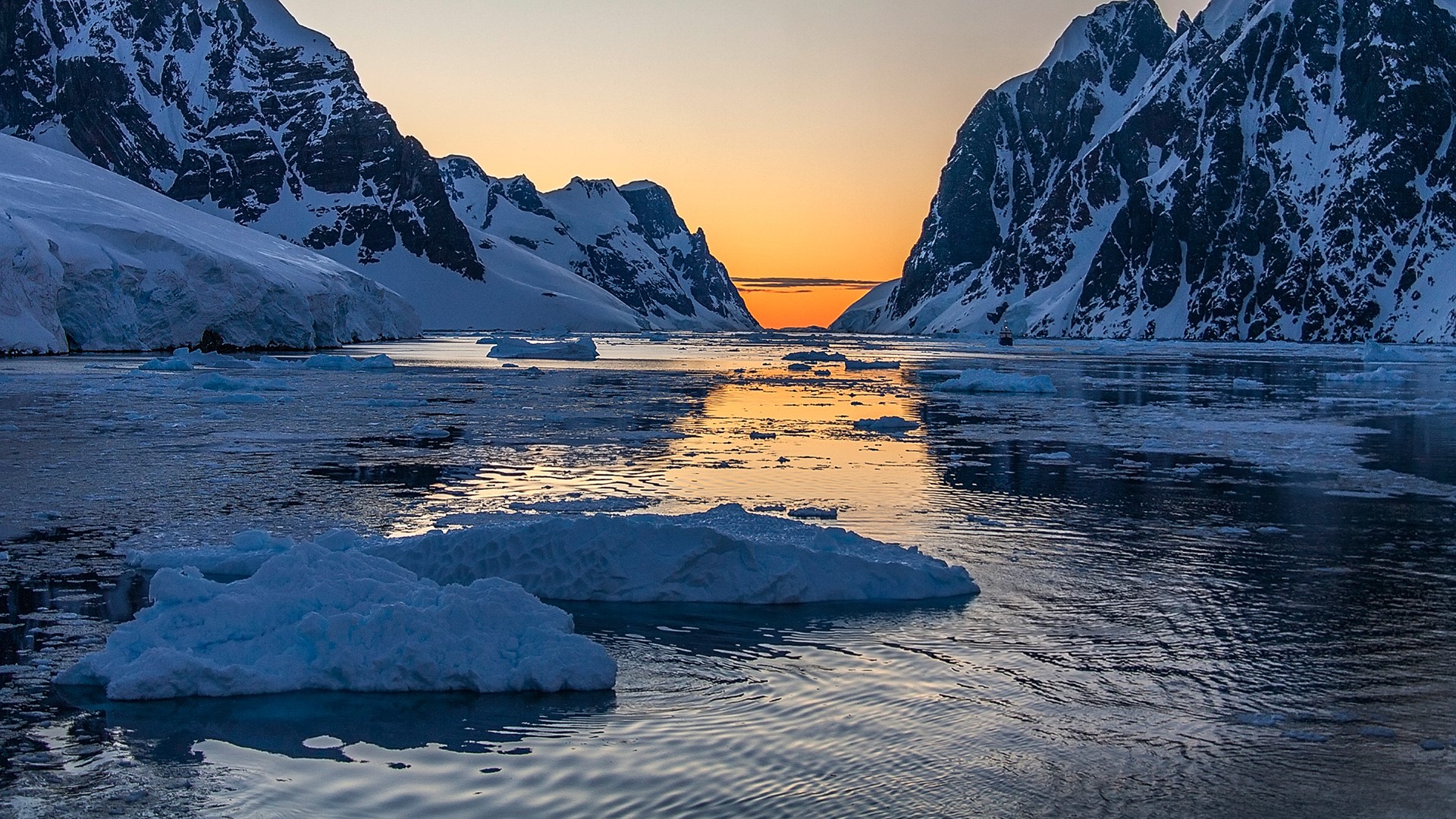 Nature Landscape Snow Sunrise Snowy Mountain River Clear Sky Antarctica 1920x1080