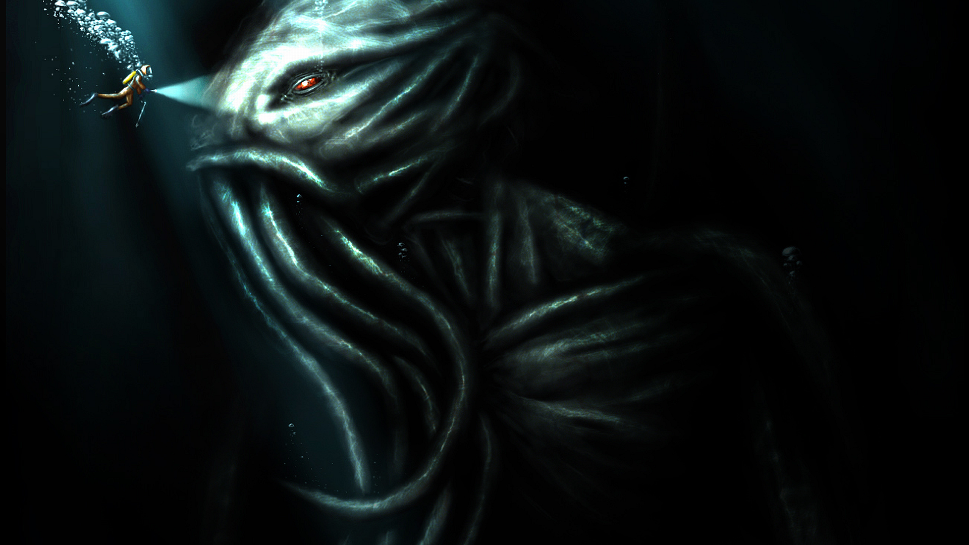 Cthulhu Creature Underwater Divers Horror H P Lovecraft 1920x1080