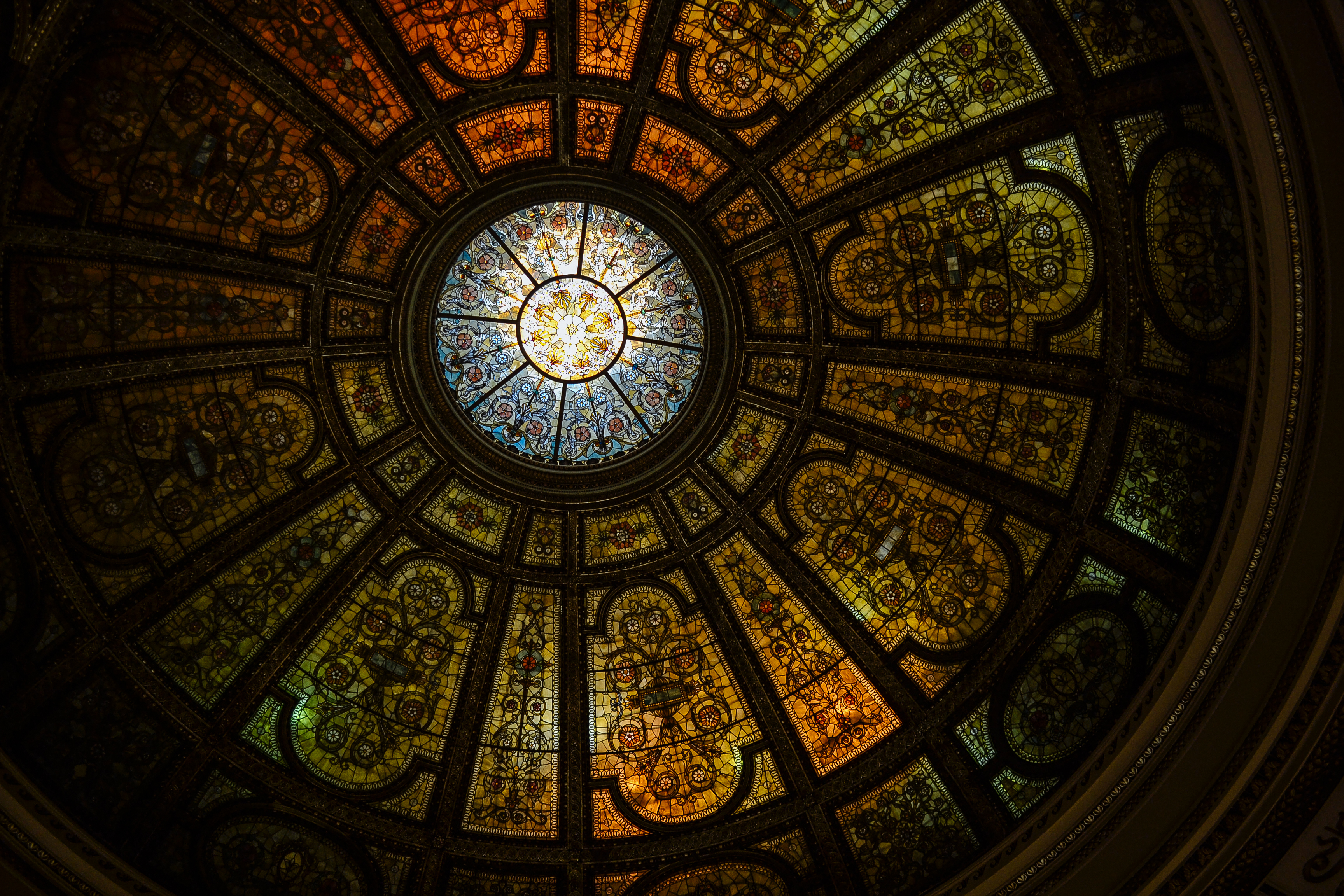 Stained Glass Architecture Dome Colorful Ceiling 3456x2304