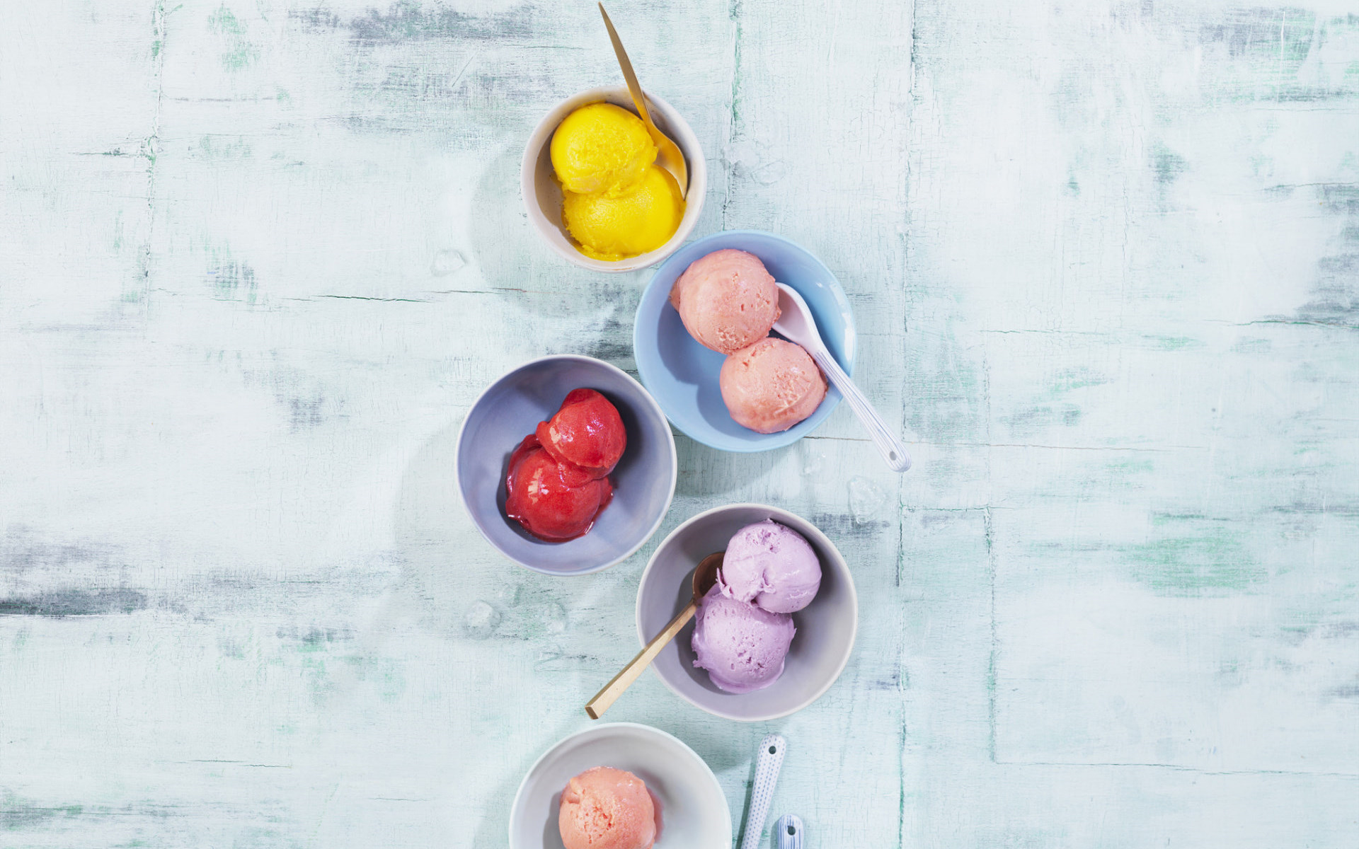 Food Colorful Ice Cream Bowls Spoons 1920x1200