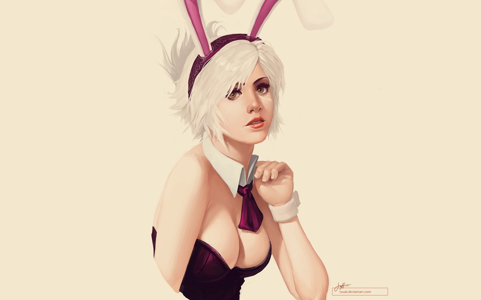 Riven Soft Shading Bunny Ears Artwork Women Tie League Of Legends 1680x1050