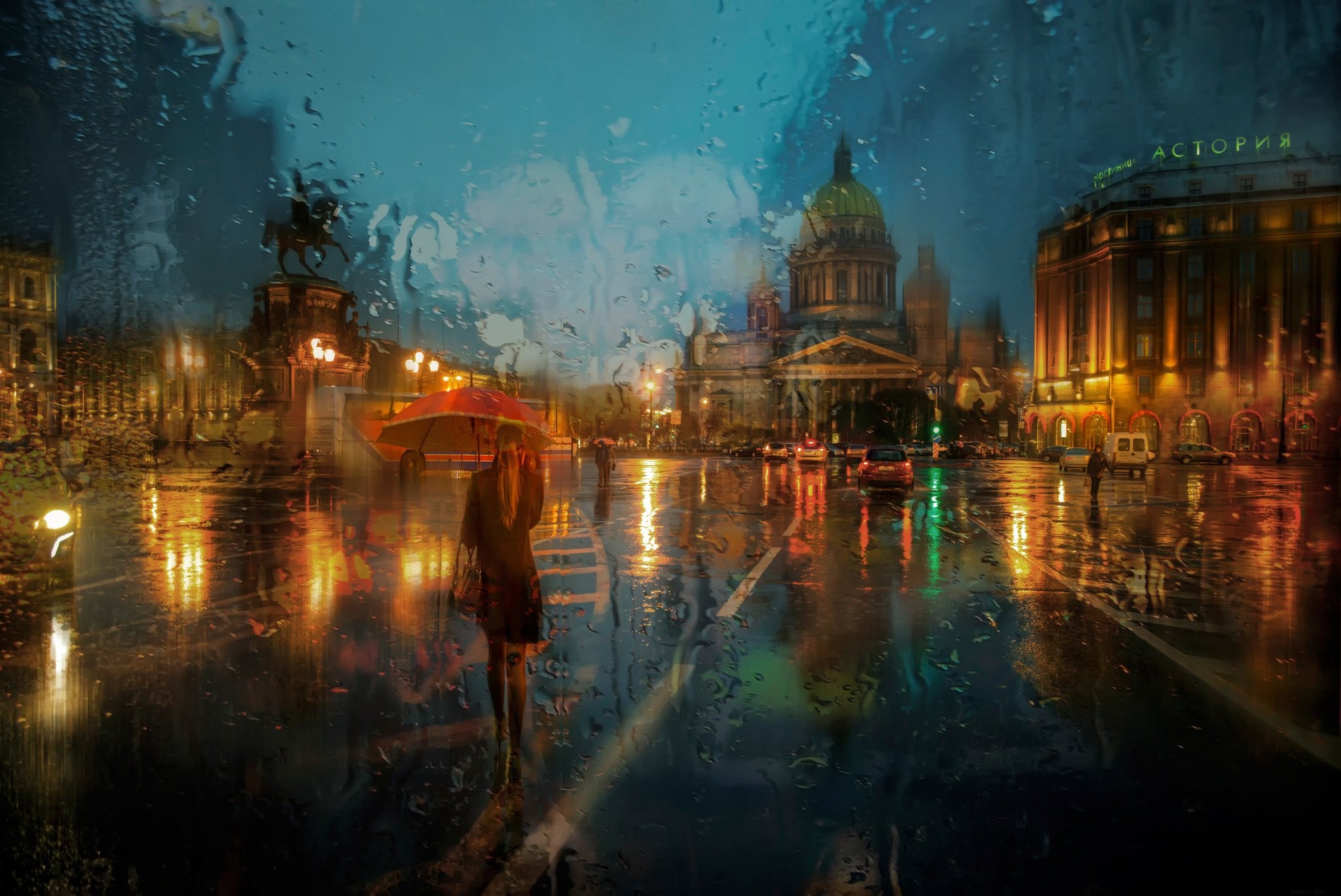 Saint Petersburg Rain Road Monument Umbrella 2048x1368