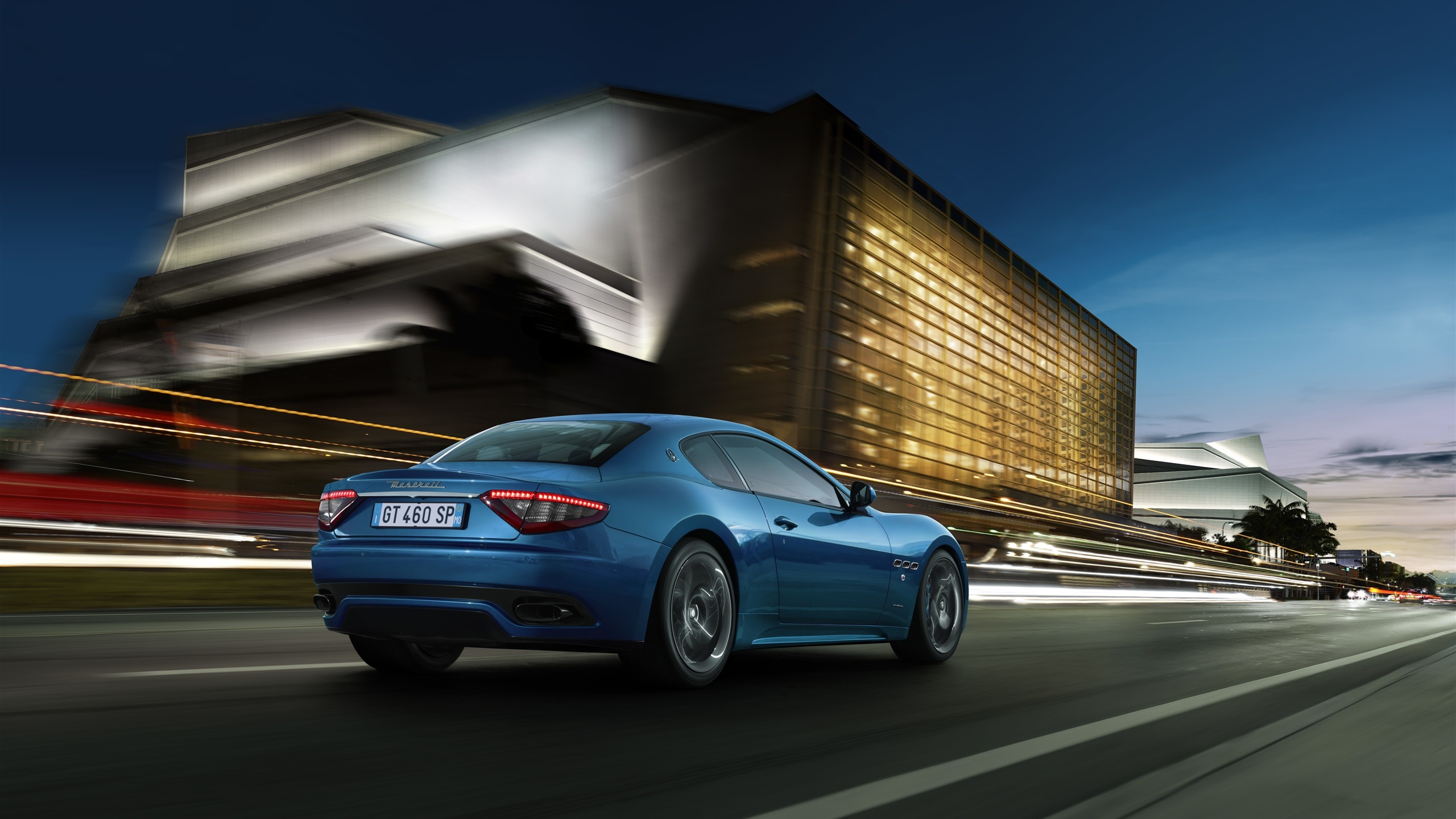 Maserati Blue Cars Road Modern Building Asphalt Car Maserati GranTurismo 2560x1440