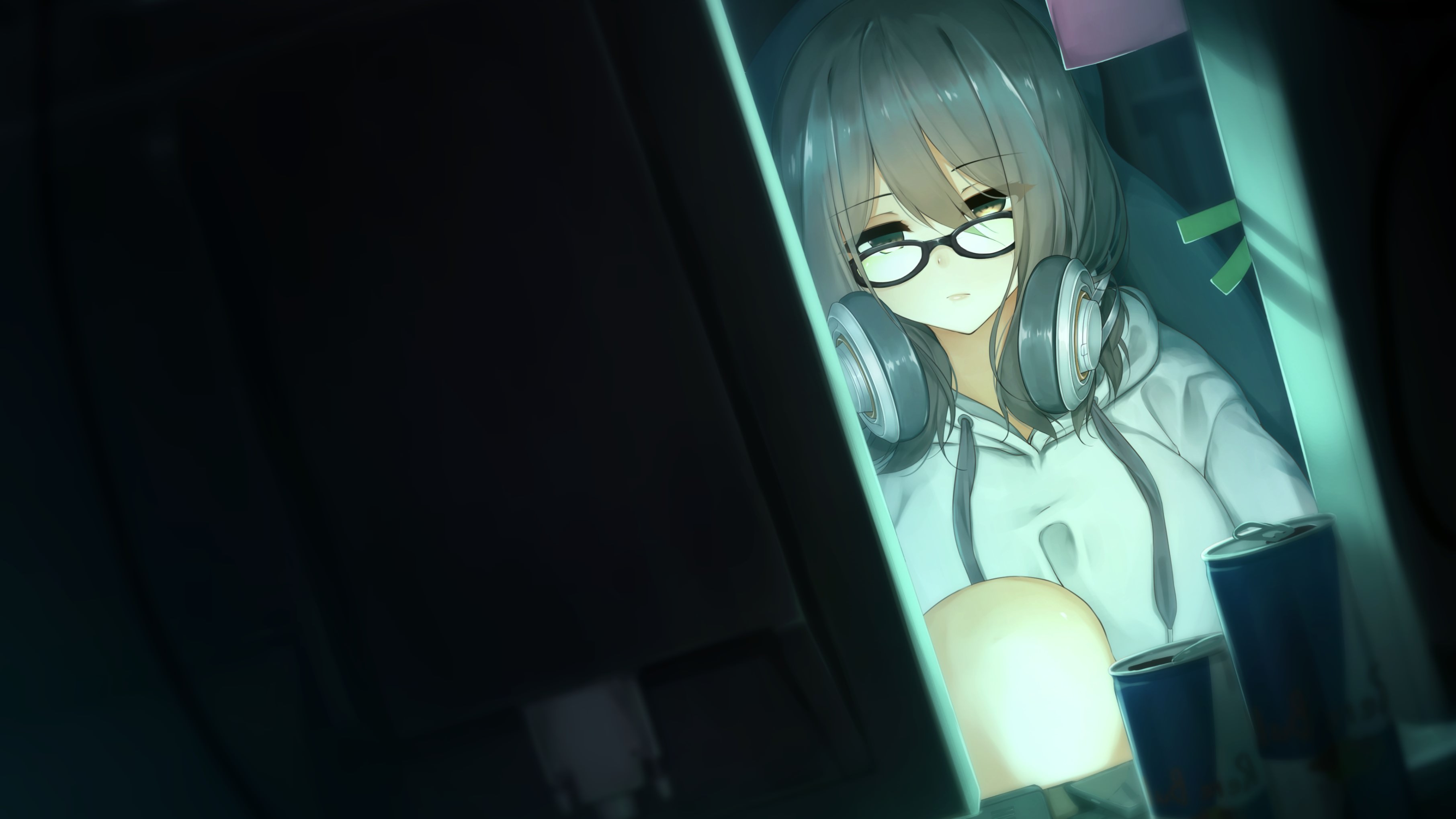 Anime Anime Girls Headphones Glasses Sweater Energy Drinks 3623x2038
