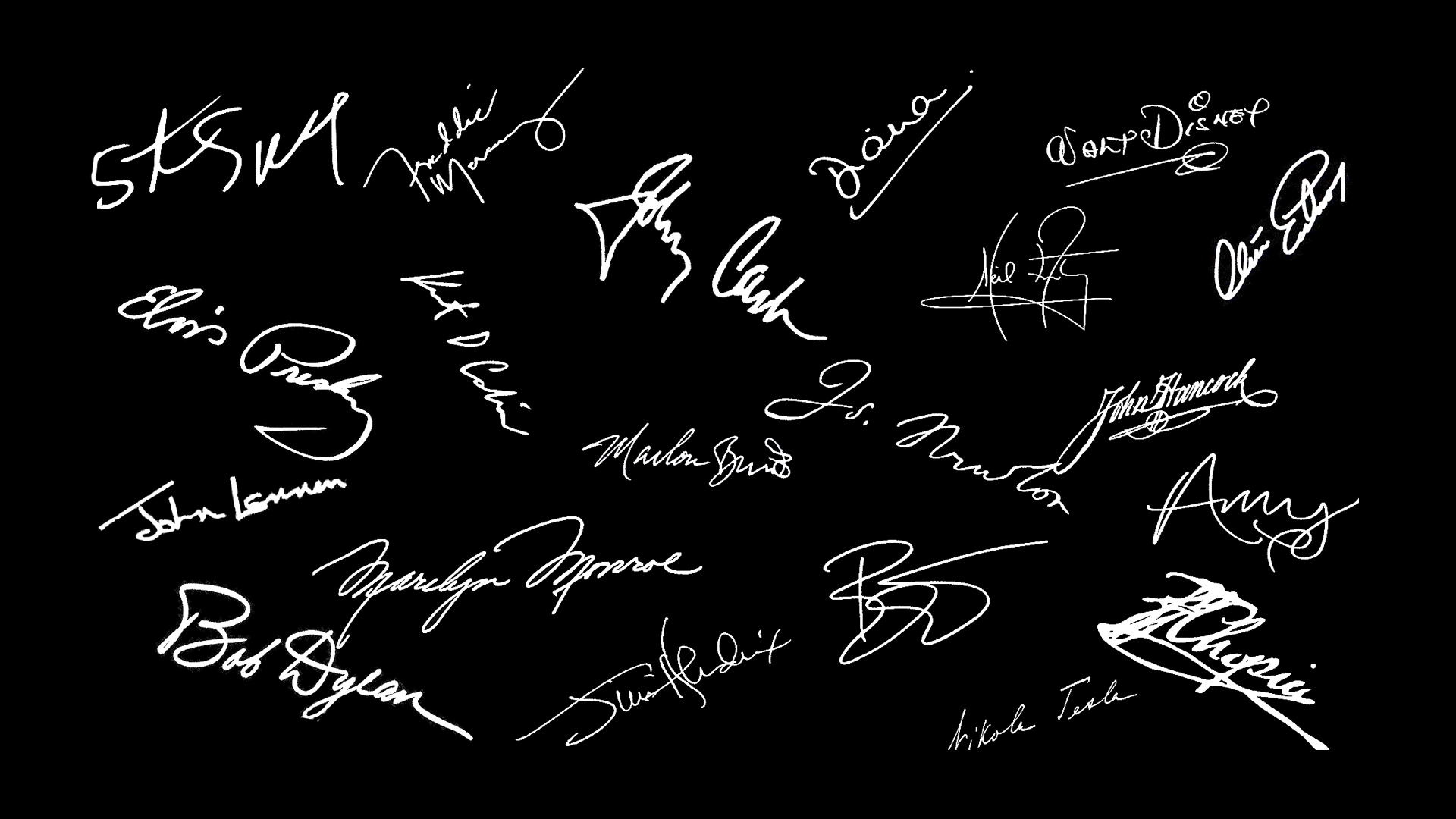 Signatures Photoshop Black Background Low Saturation Monochrome Jimi Hendrix Kurt Cobain Bob Dylan J 1920x1080