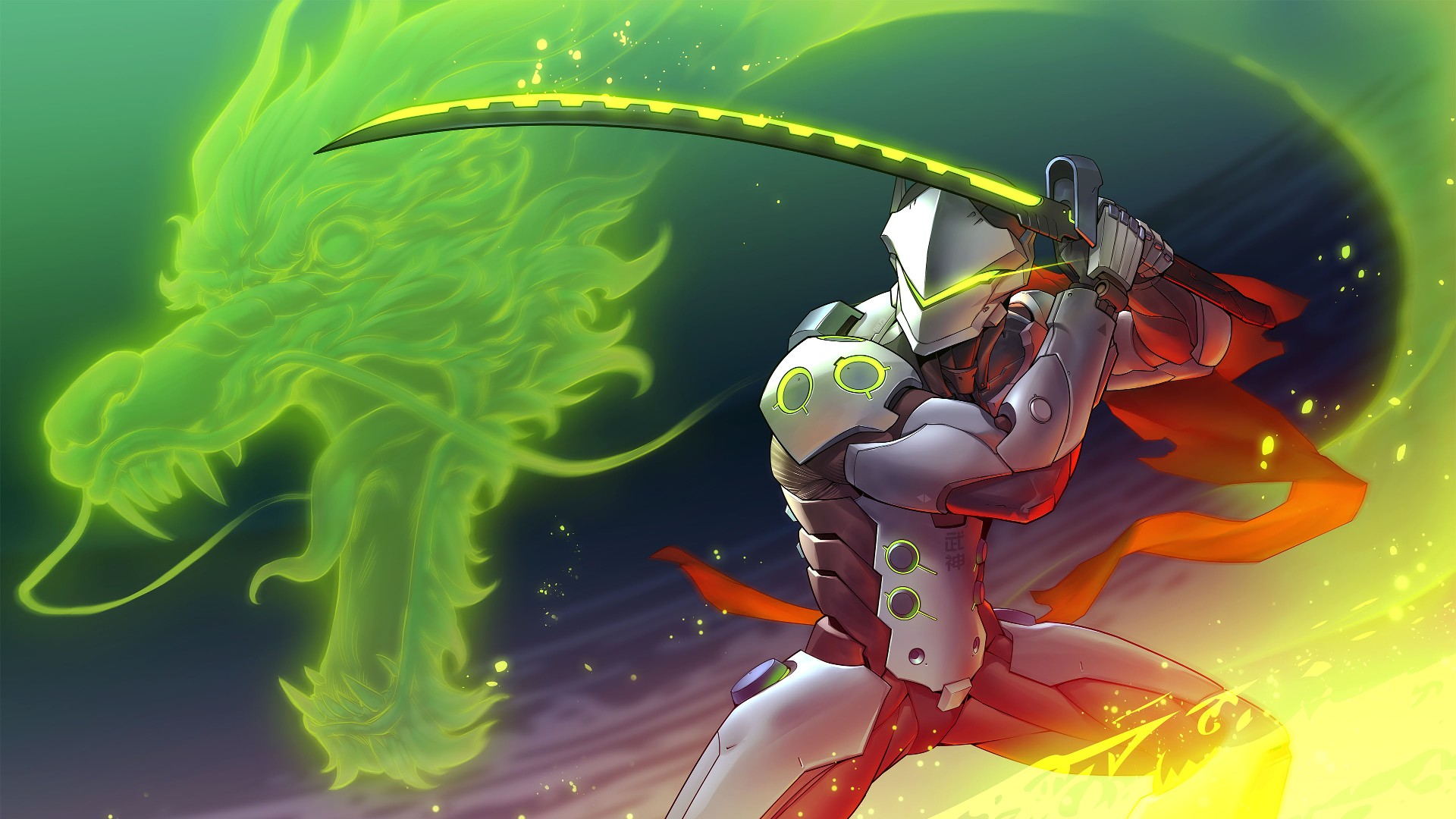 Robot Dragon Sword Fantasy Art Overwatch Genji Overwatch Genji Shimada 1920x1080