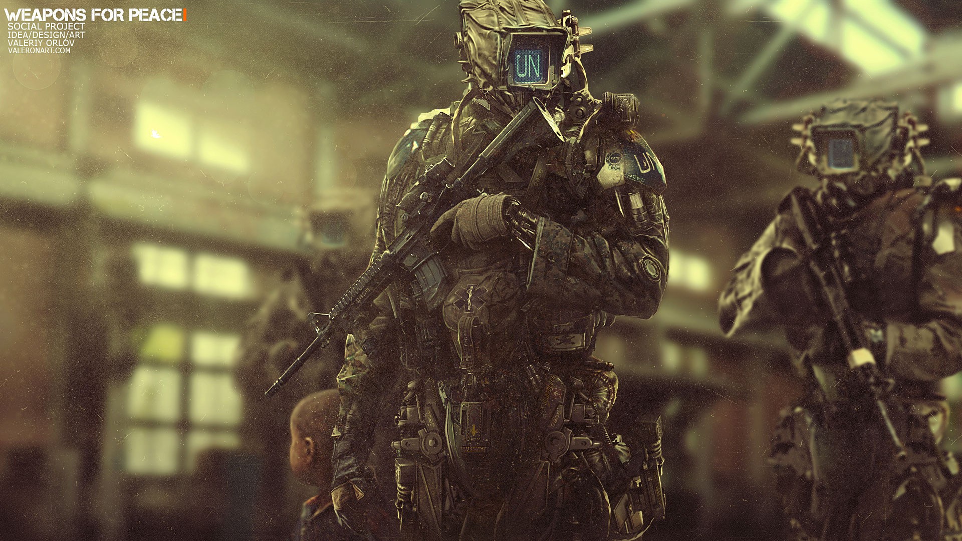 M4 Soldier Cyborg Robot Machine Futuristic Gun Artwork Digital Art War Weapon Military Science Ficti 1920x1080