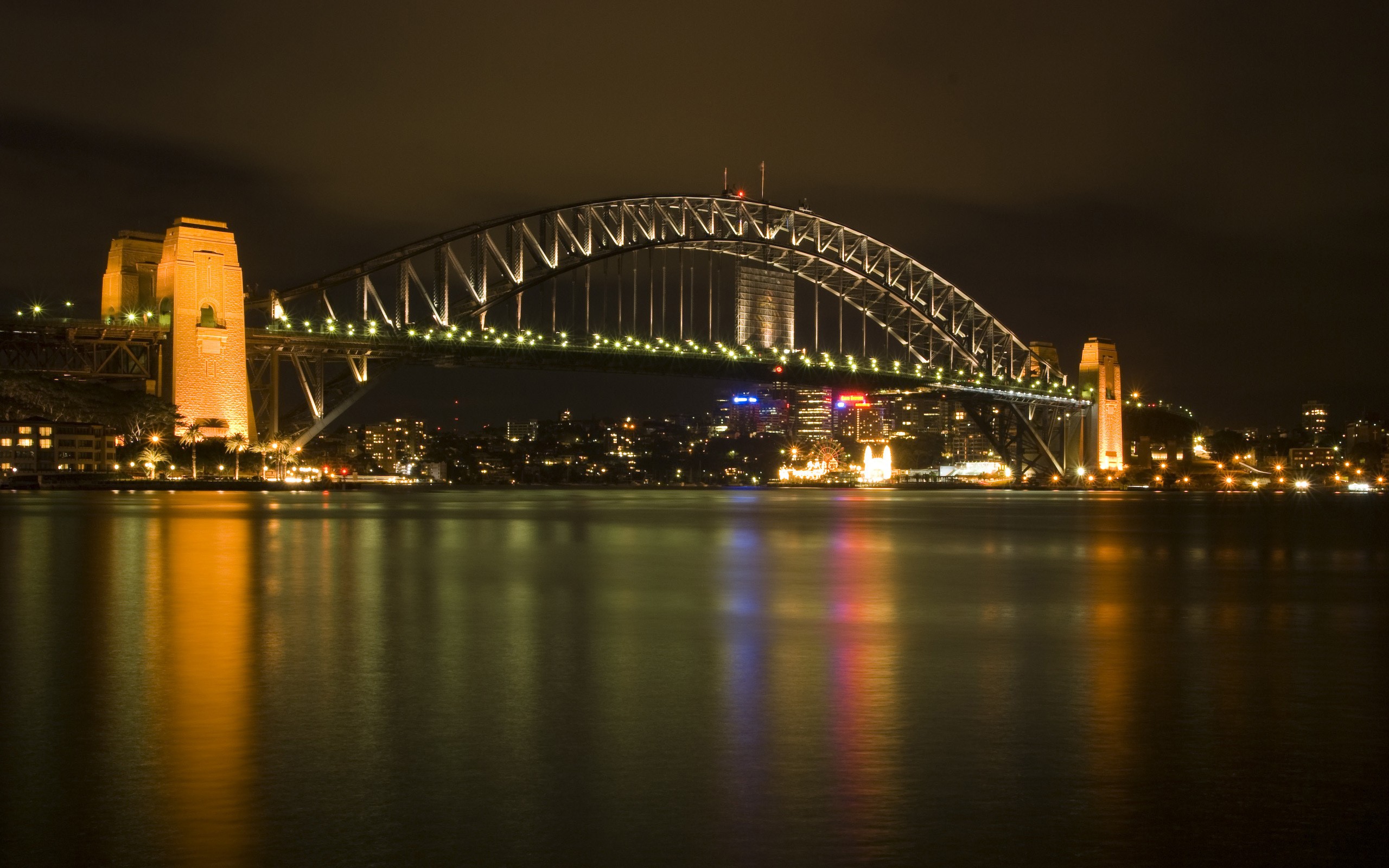 Bridge Sydney Harbour Bridge Sydney Australia Night Water City Lights River 2560x1600