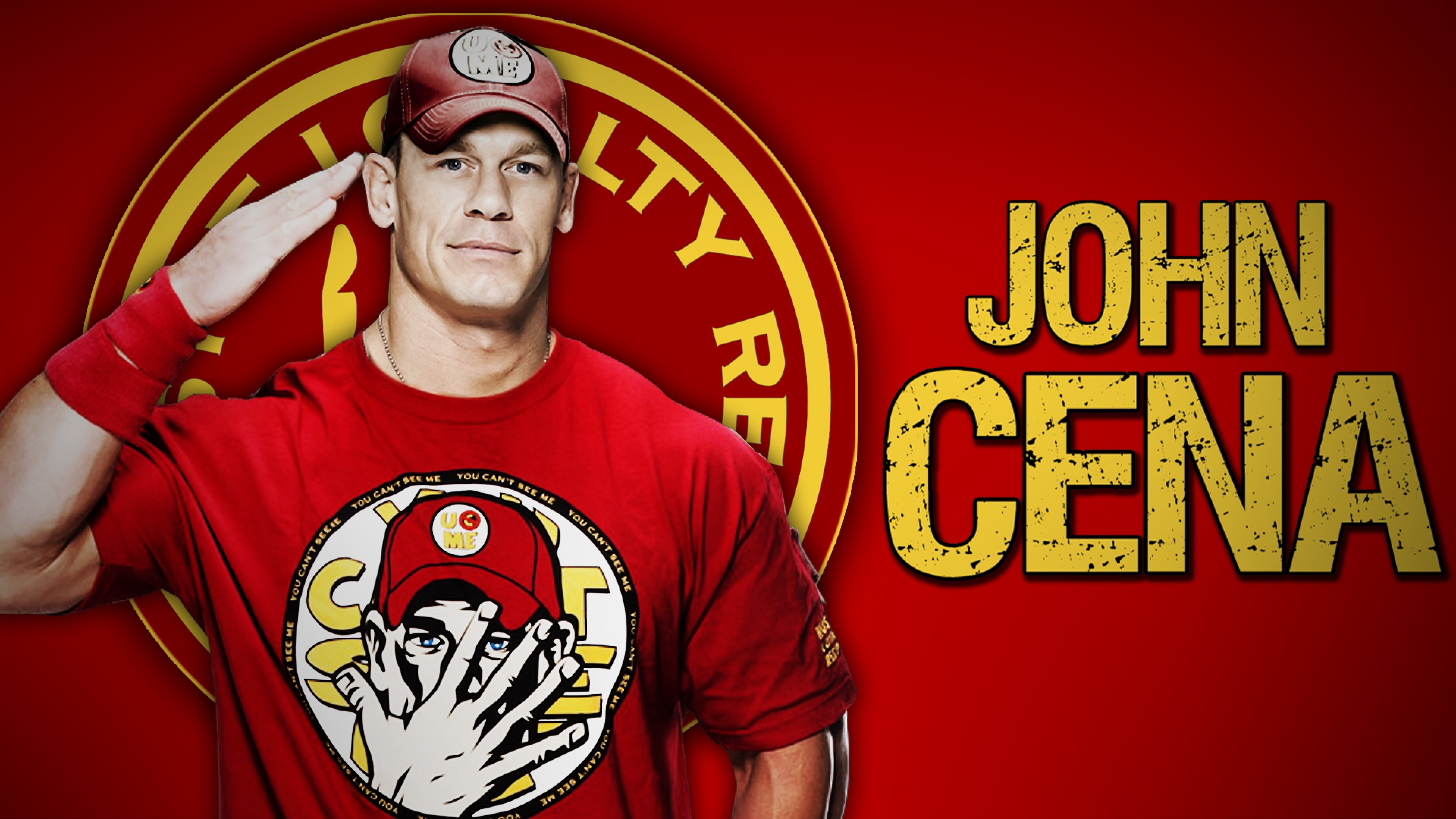 John Cena Red Background Hat Looking At Viewer Smiling Men Red T Shirt T Shirt 3840x2160