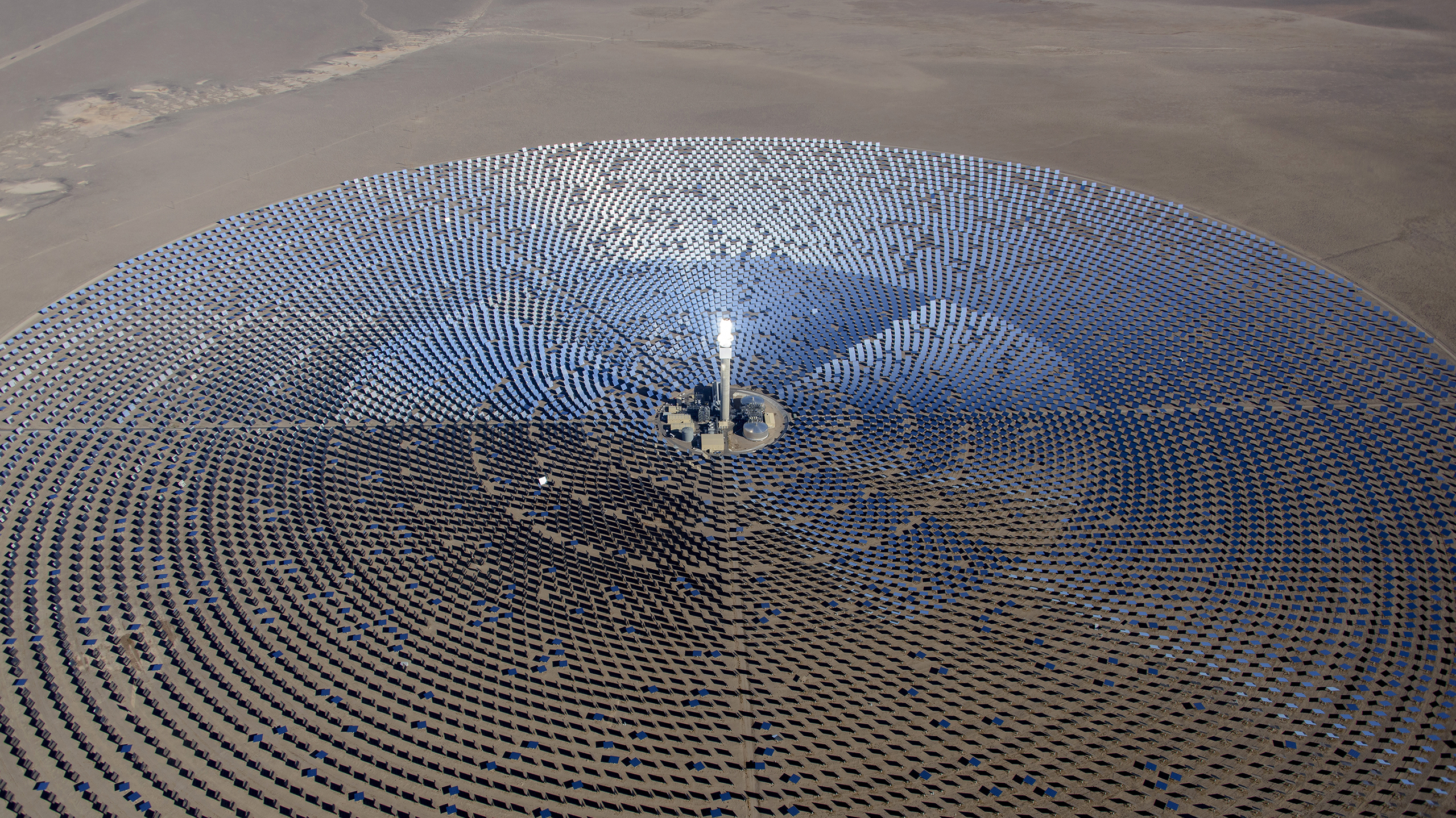 Solar Power Power Plant Technology Desert Aerial View 2560x1440