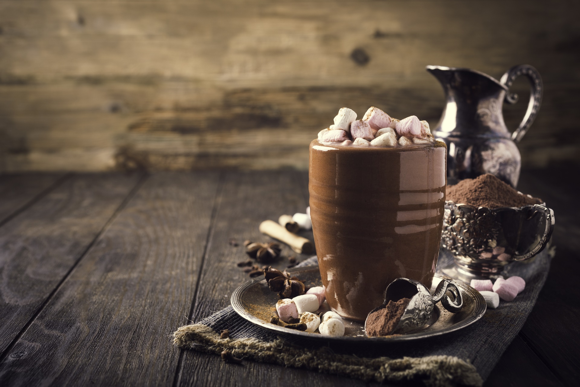 Food Sweets Cup Still Life Hot Cocoa Marshmallows Wooden Surface Chocolate 1920x1280