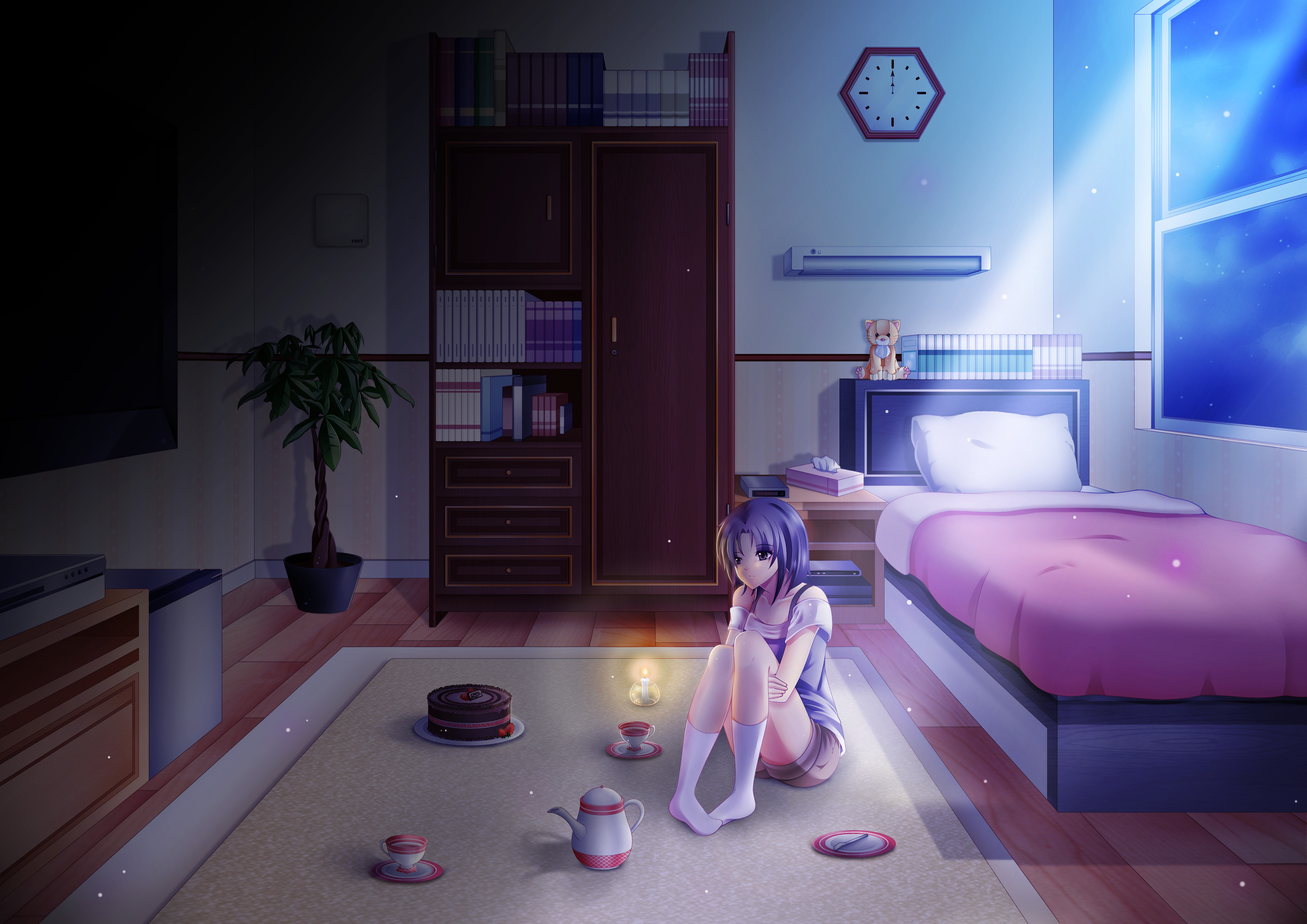 Anime Anime Girls Room Tea Pot Violet Hair 3508x2480