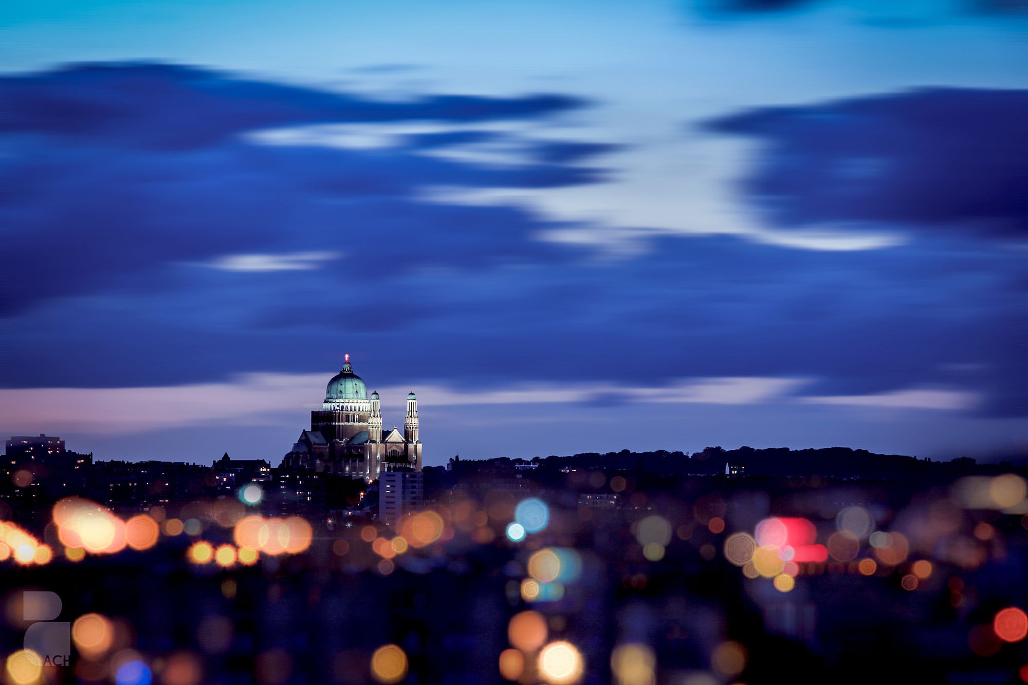 Bokeh Cityscape Skyline Clouds Brussels Belgium Night Architecture Europe Cathedral 2000x1333