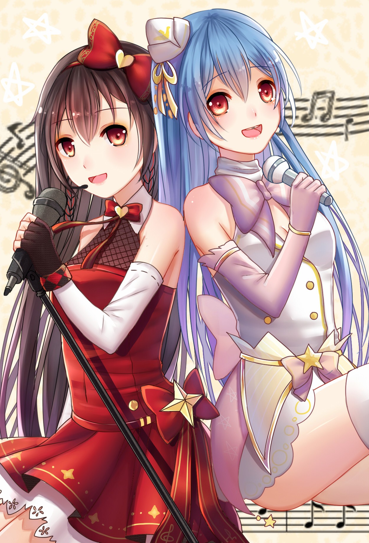 Long Hair Red Eyes Blue Hair Microphone Warship Girls 1251x1842