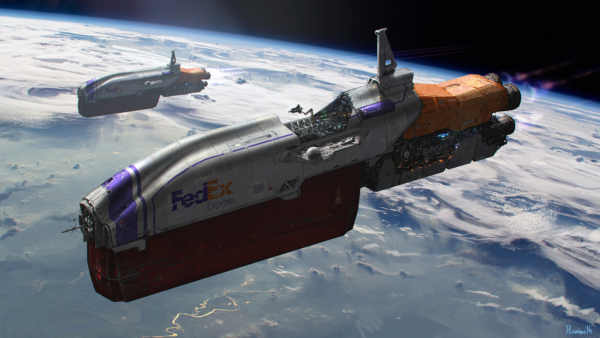 Spaceship Starship Fed Ex Earth 1920x1080