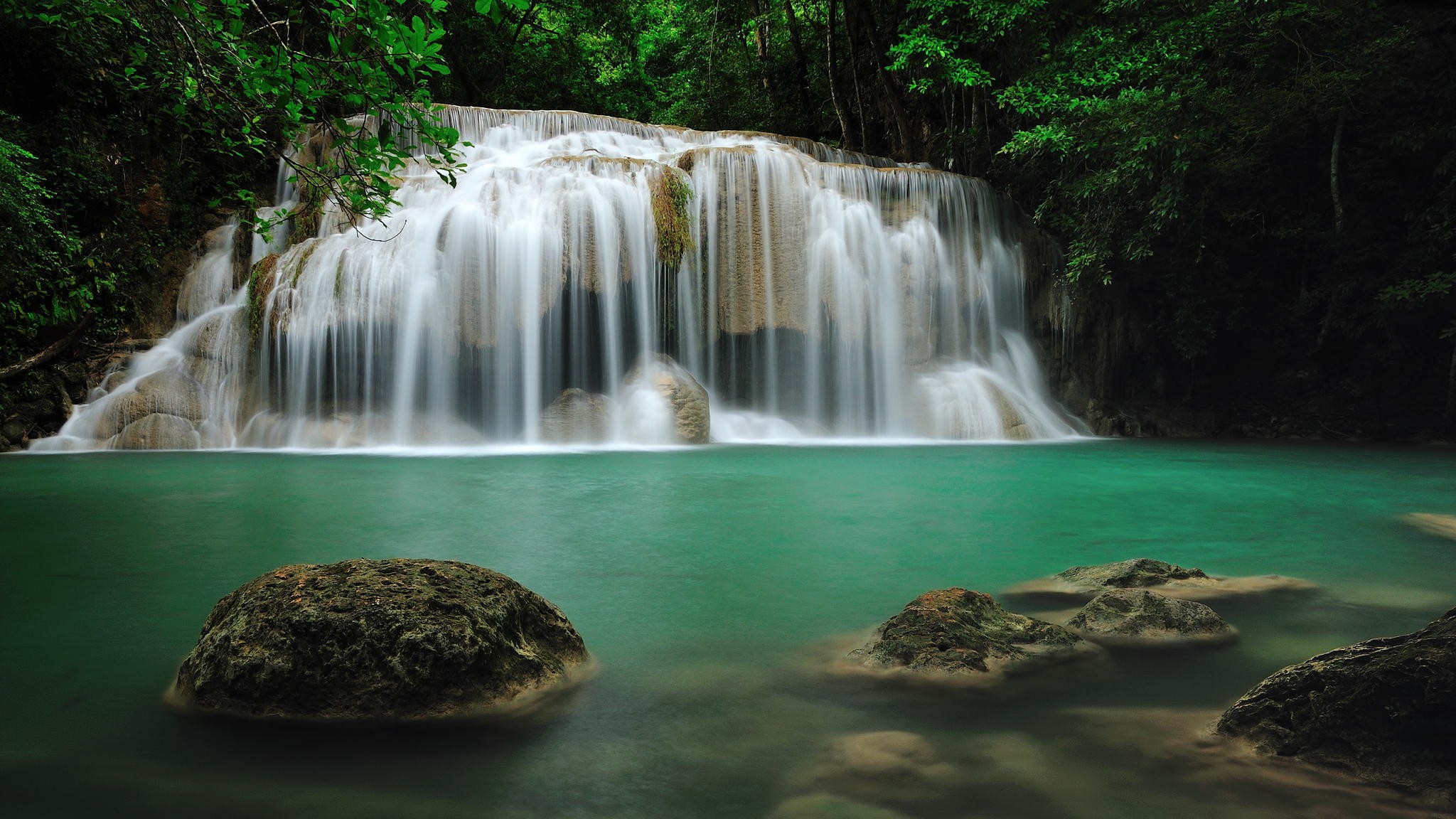 Peace Peaceful Waterfall Nature Long Exposure 2048x1152