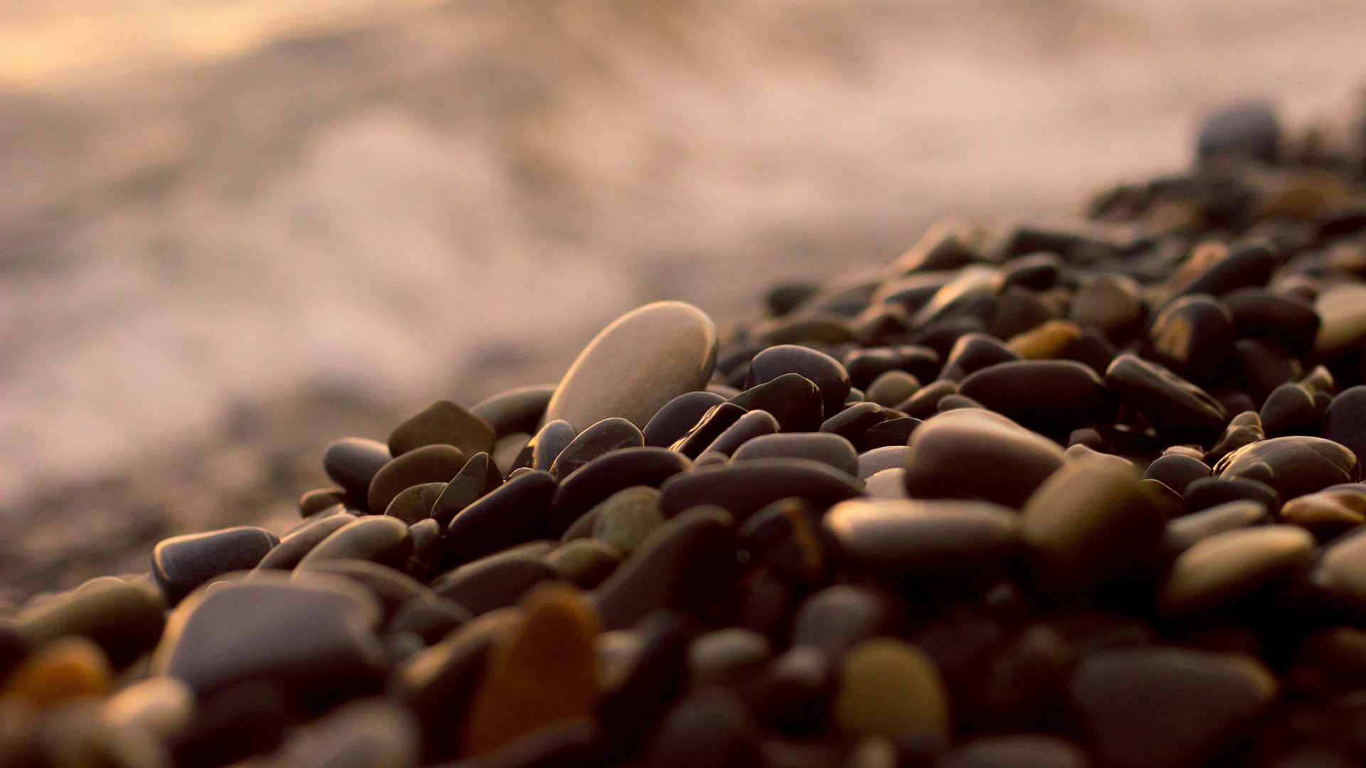 Nature Brown Photography Blurred Pebbles Natural Light Beach Stones 1920x1080