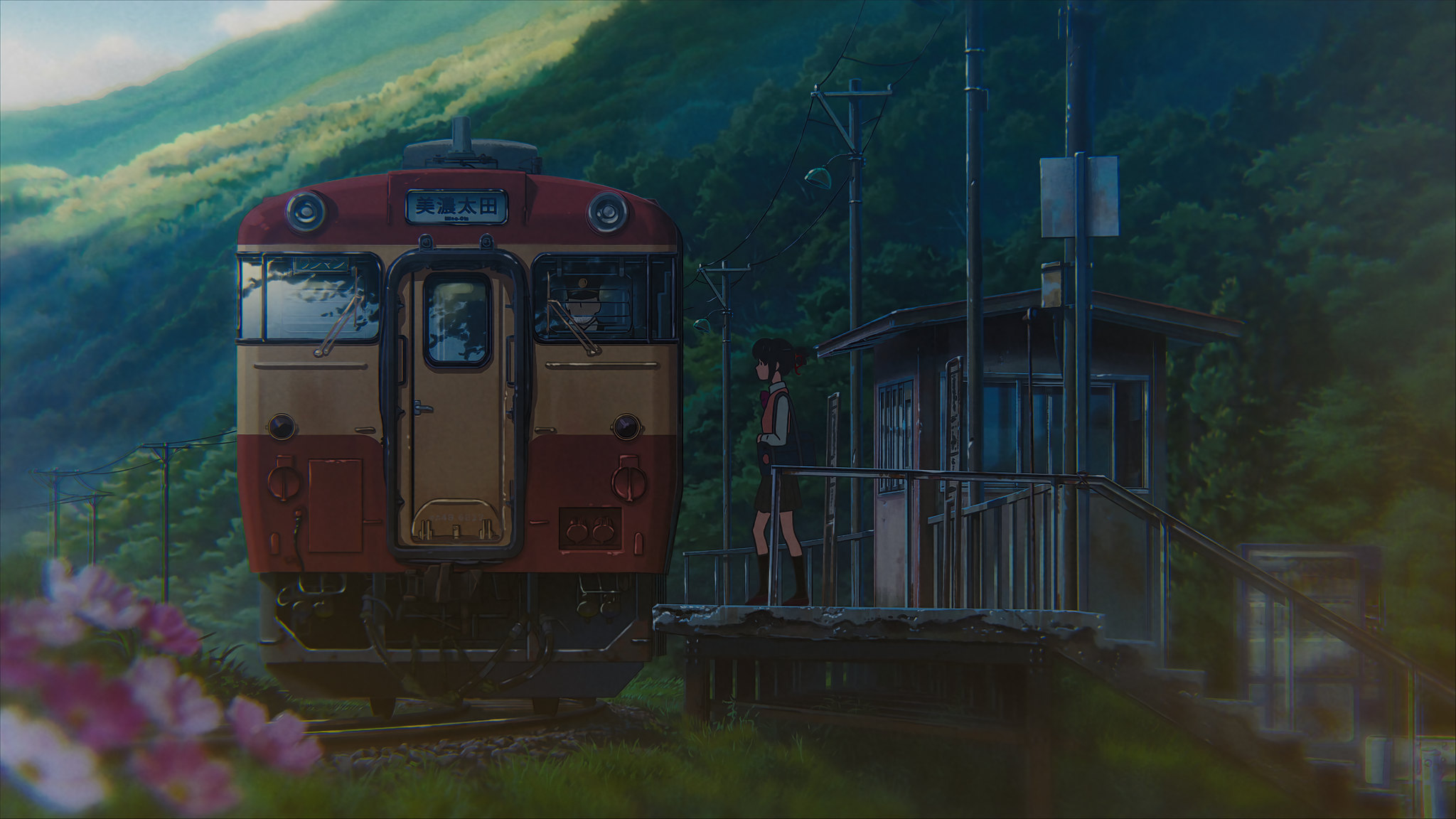 Anime Landscape Kimi No Na Wa Train Station Train Your Name Miyamizu Mitsuha Mitsuha Miyamizu 2048x1152