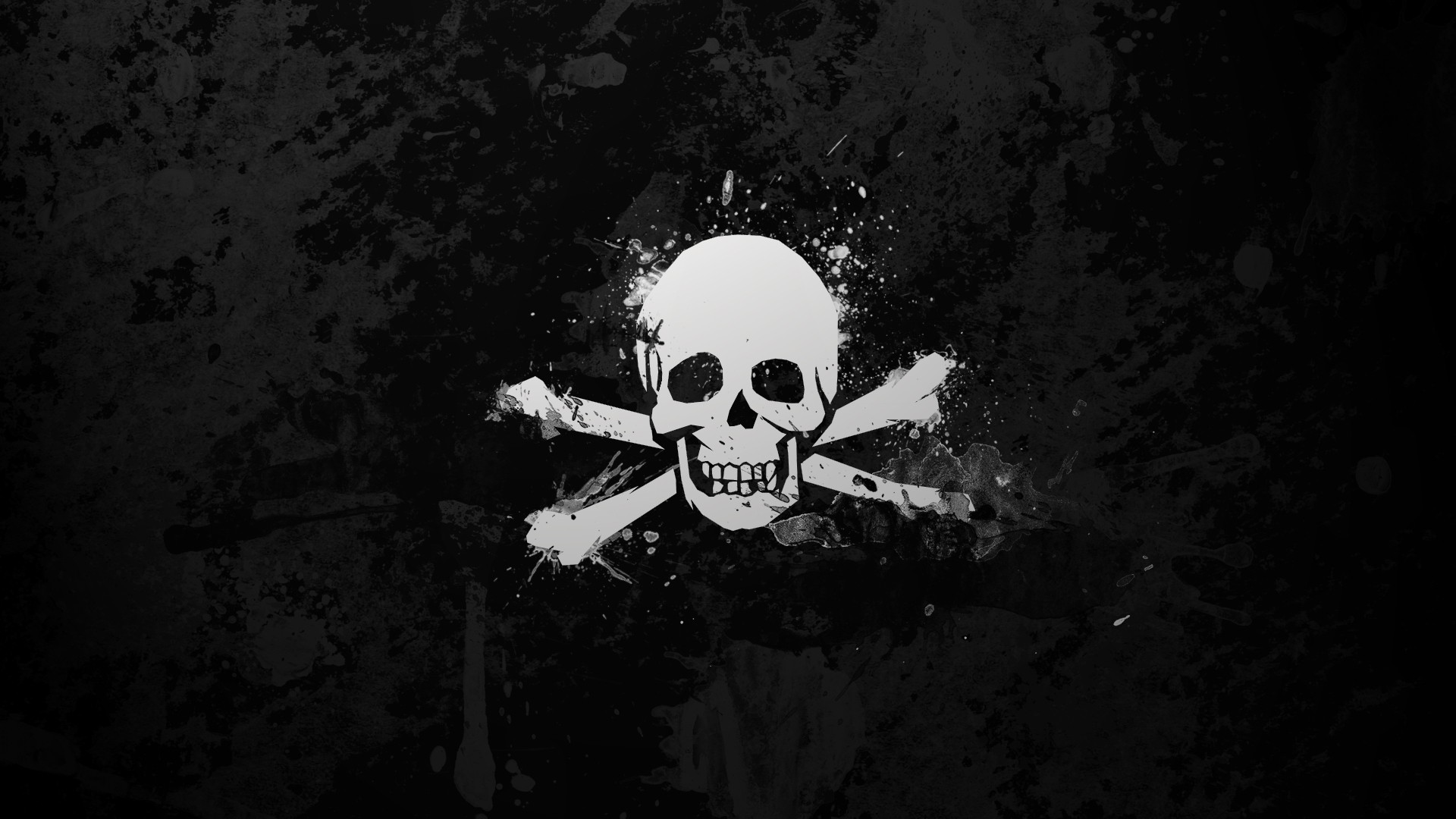Monochrome Black White Skull Bones Skull And Bones Simple Paint Splatter Simple Background 1920x1080