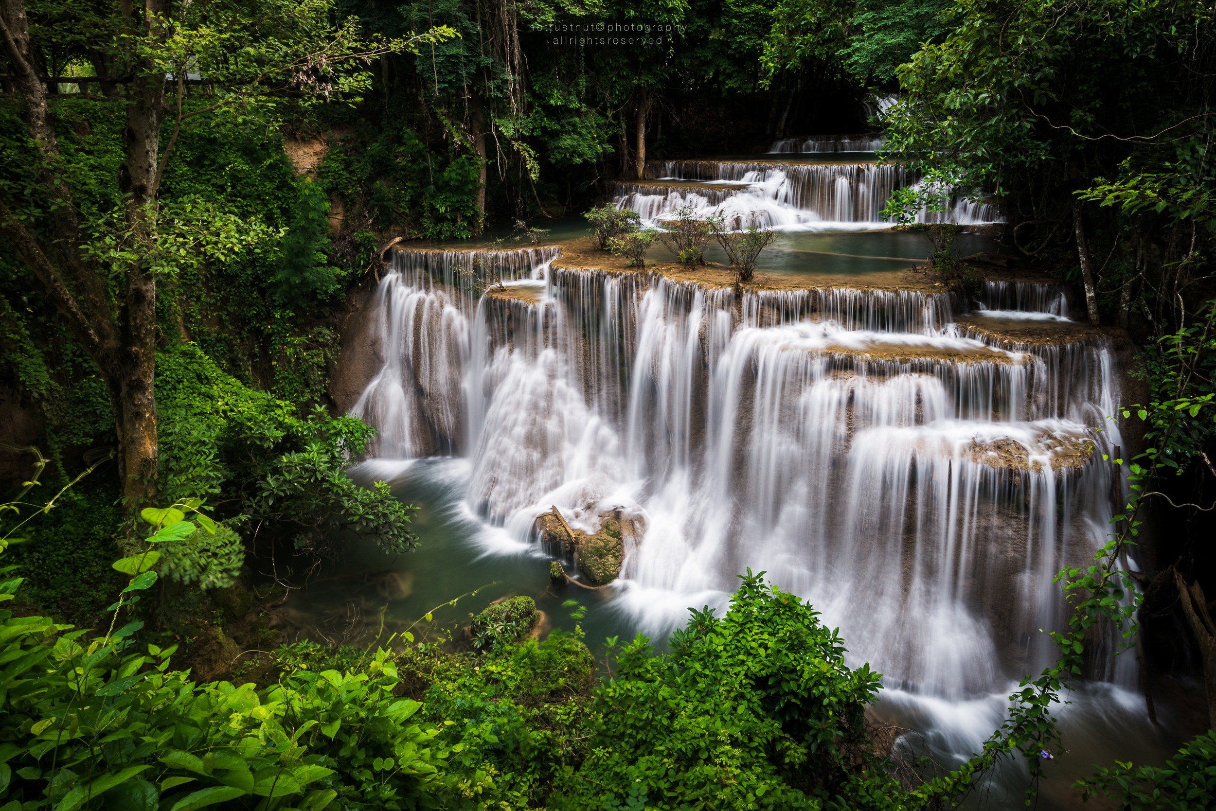 Waterfall Thailand Huai Mae Kamin Waterfall Erawan Waterfall Erawan National Park 2500x1668