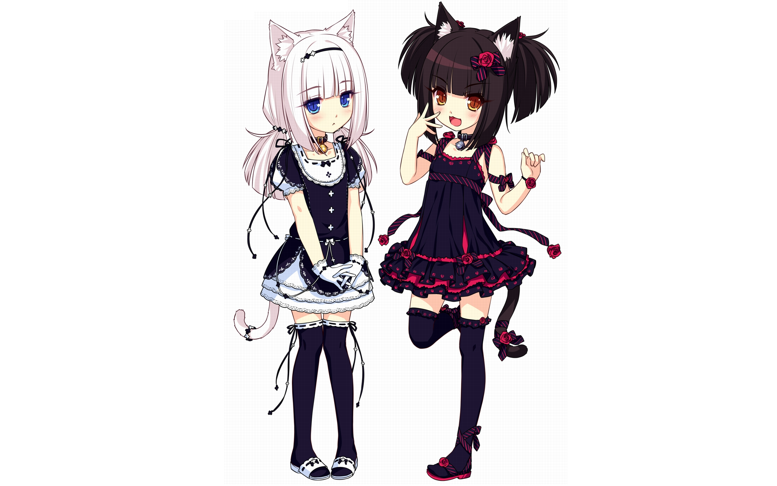 Anime Girl Nekopara Smile Blush Thigh Highs Dress Black Dress Glove Collar Tail Chocola Nekopara Van 2560x1600