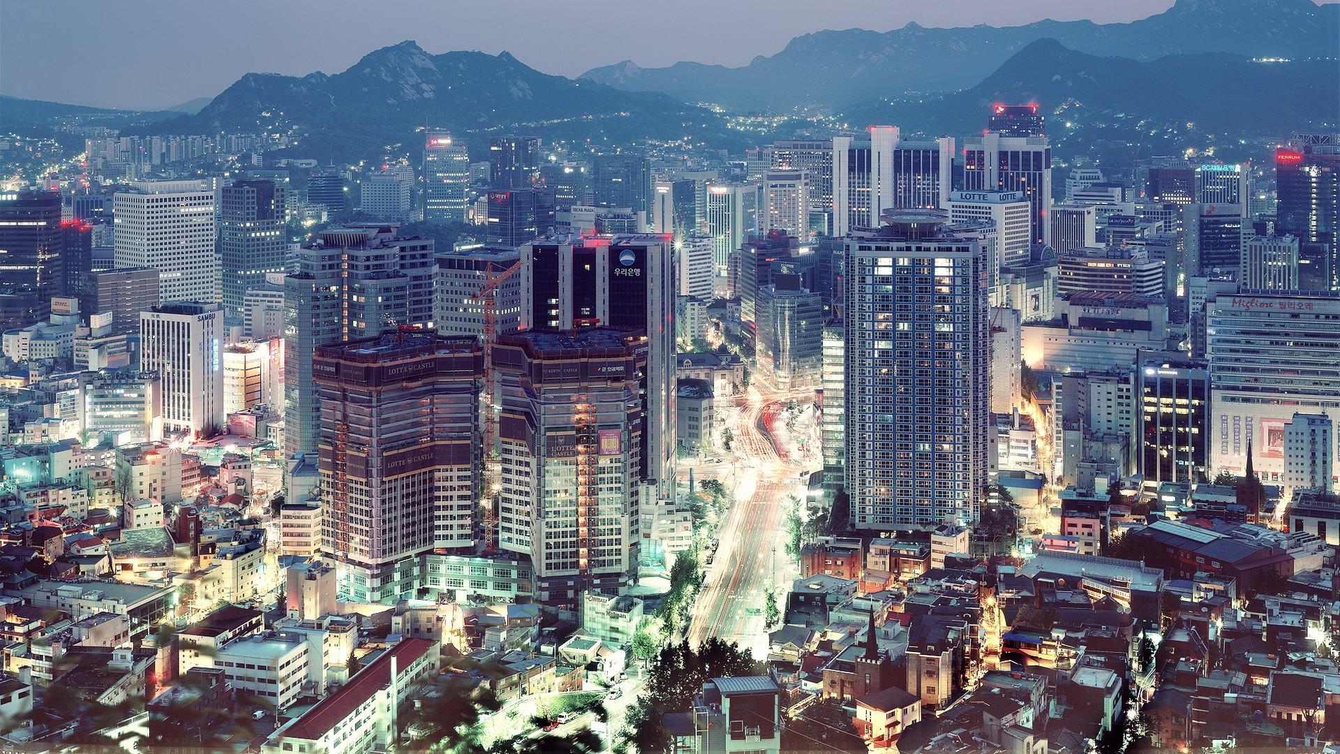 Seoul South Korea Cityscape City Apartments Mountains House 1920x1080