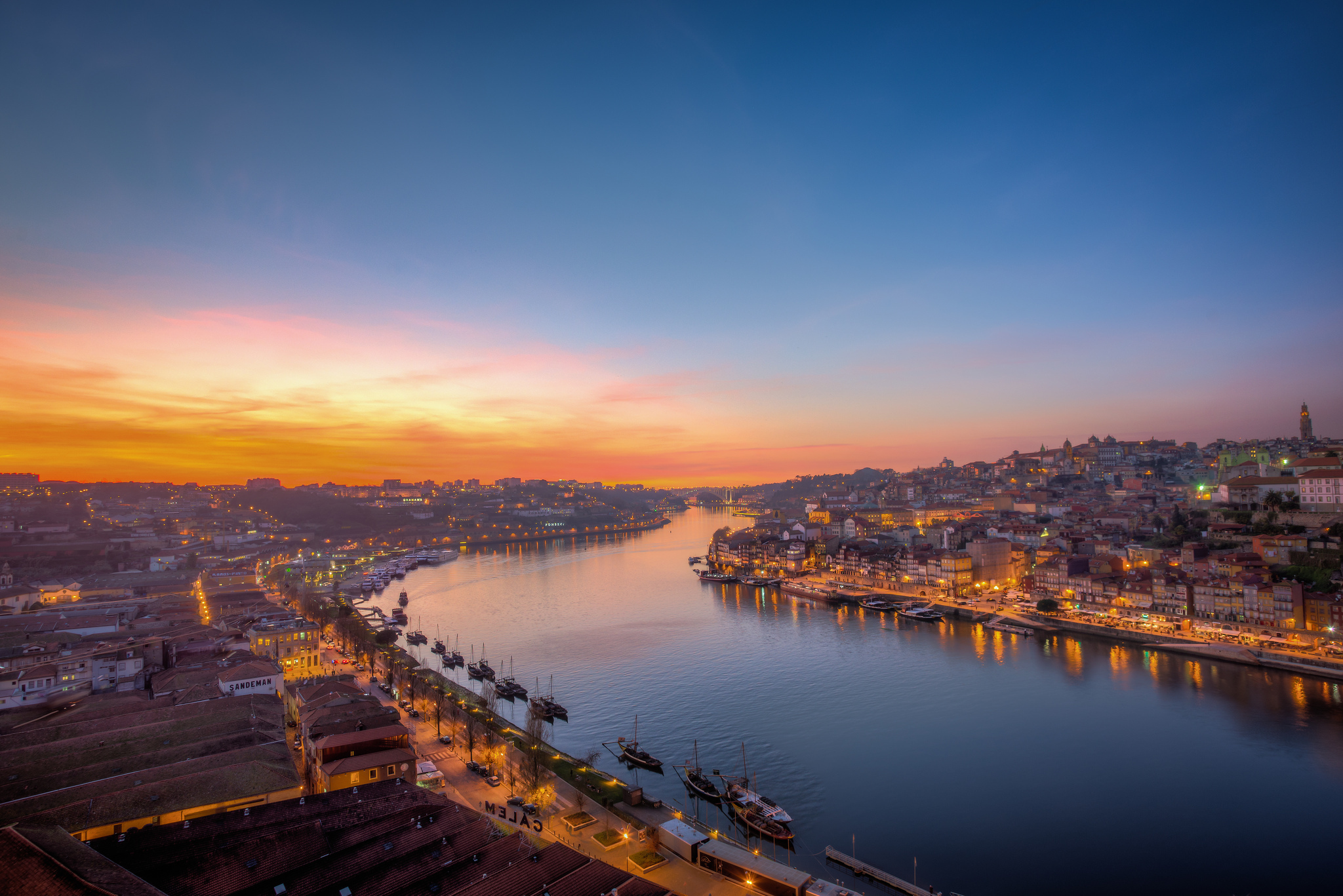 Porto Portugal City Light River Cityscape Dawn Evening 2048x1367