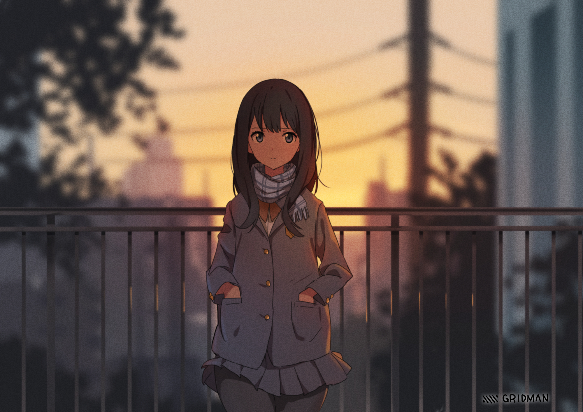 Anime Anime Girls Sunset SSSS GRiDMAN Takarada Rikka Moescape 2000x1414
