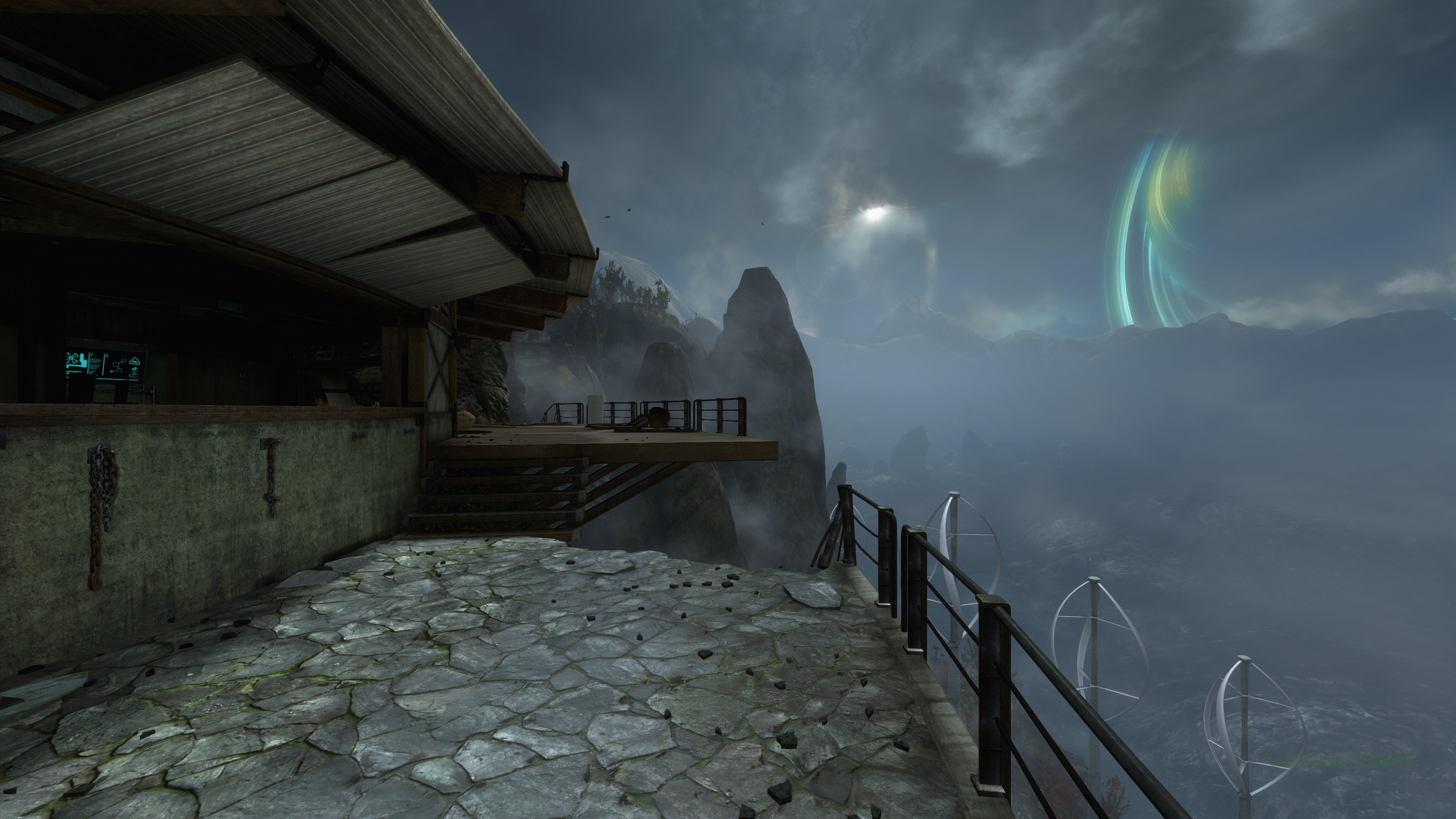 PC Gaming Screen Shot In Game Halo Reach Planet Reach Ledge Planet Wind Farm Stairs Horizon Mountain 3840x2160