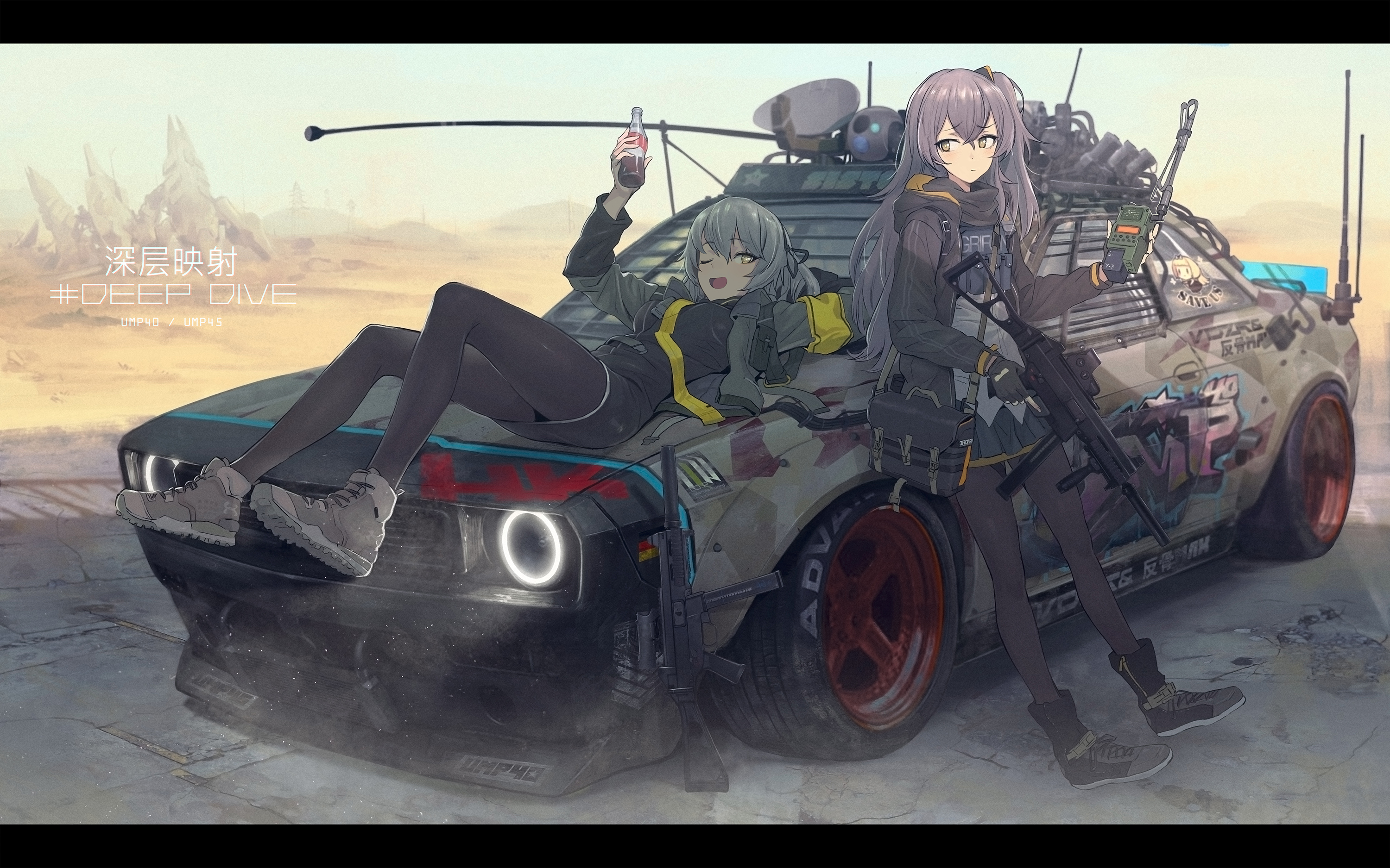 Digital Art Artwork Landscape Cityscape Anime Girls Futuristic Science Fiction Rifles Desert War Veh 3000x1875