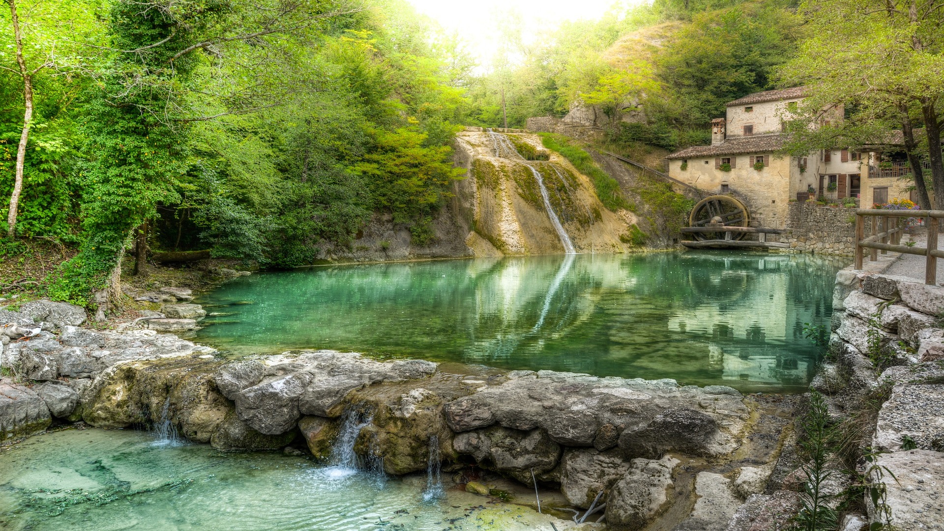Mill Waterfall Italy Lake Forest Water 1920x1080