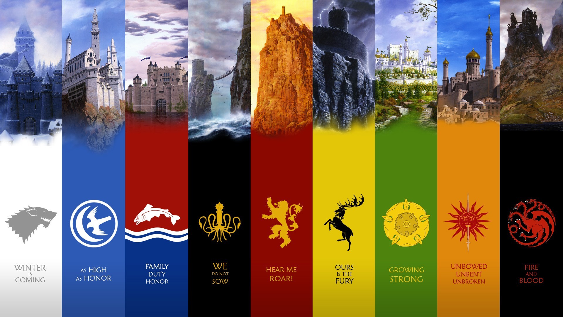 Game Of Thrones Sigils Quote Castle Panels TV Literature Collage A Song Of Ice And Fire 1920x1080
