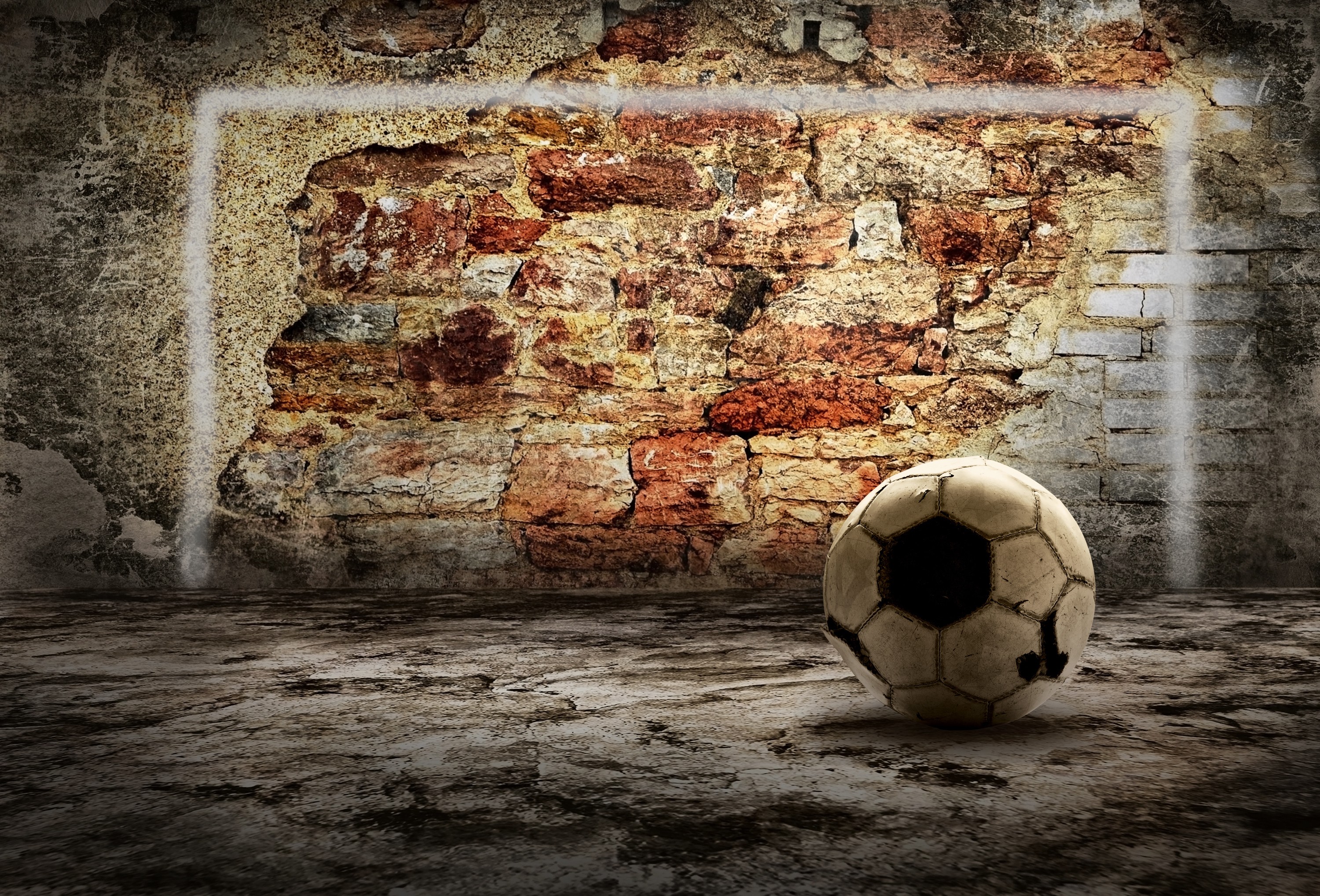 Sports Soccer Goal Wall Bricks 3000x2036