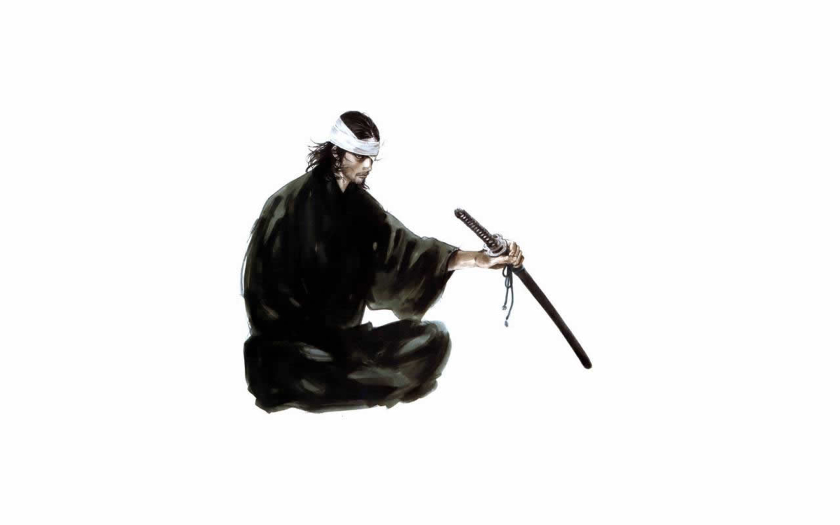 Vagabond Anime Sword Musashi Minimalism White Background Warrior Manga Simple Background 1680x1050