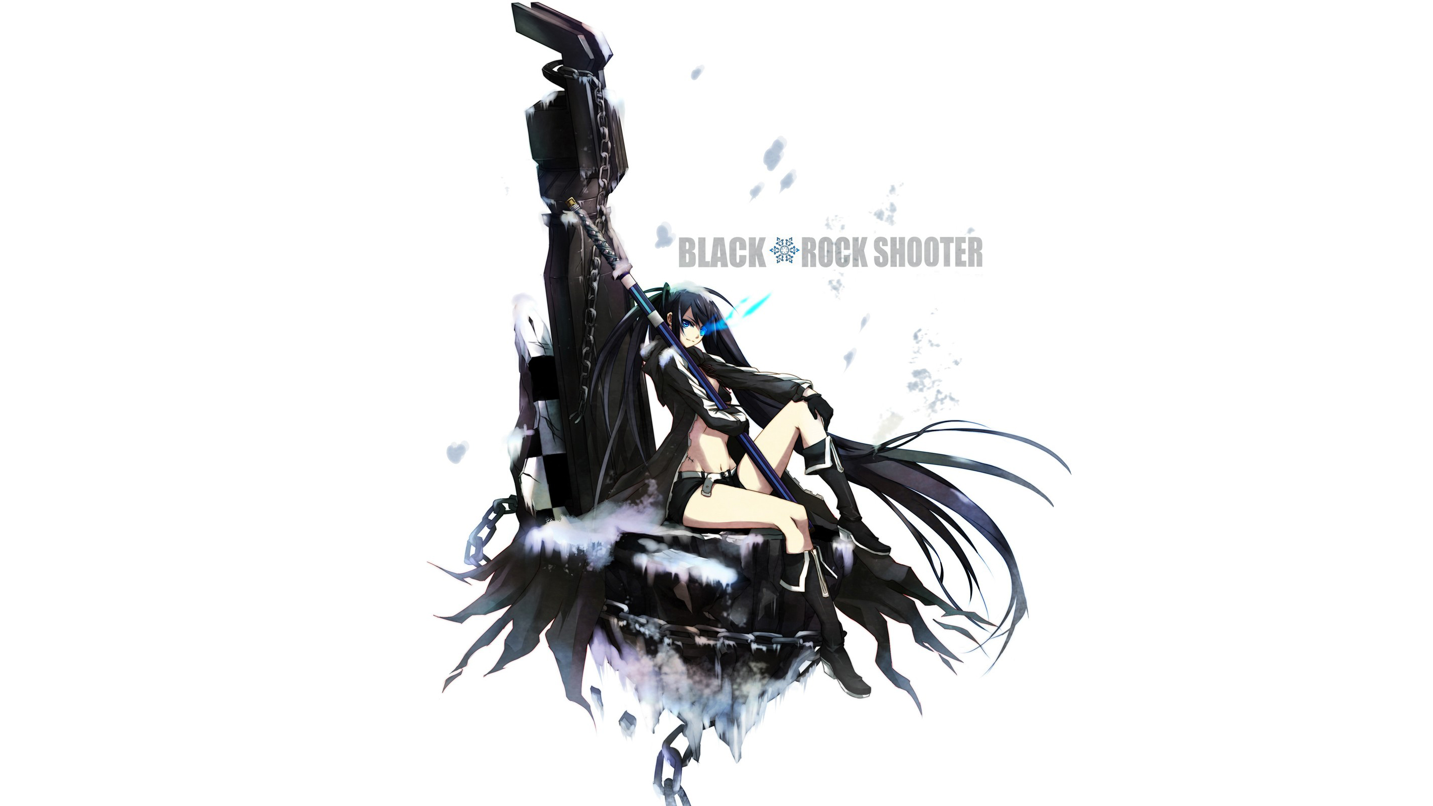 Black Rock Shooter Series Simple Background Black Rock Shooter Weapon Long Hair Shorts Coats Twintai 2844x1600