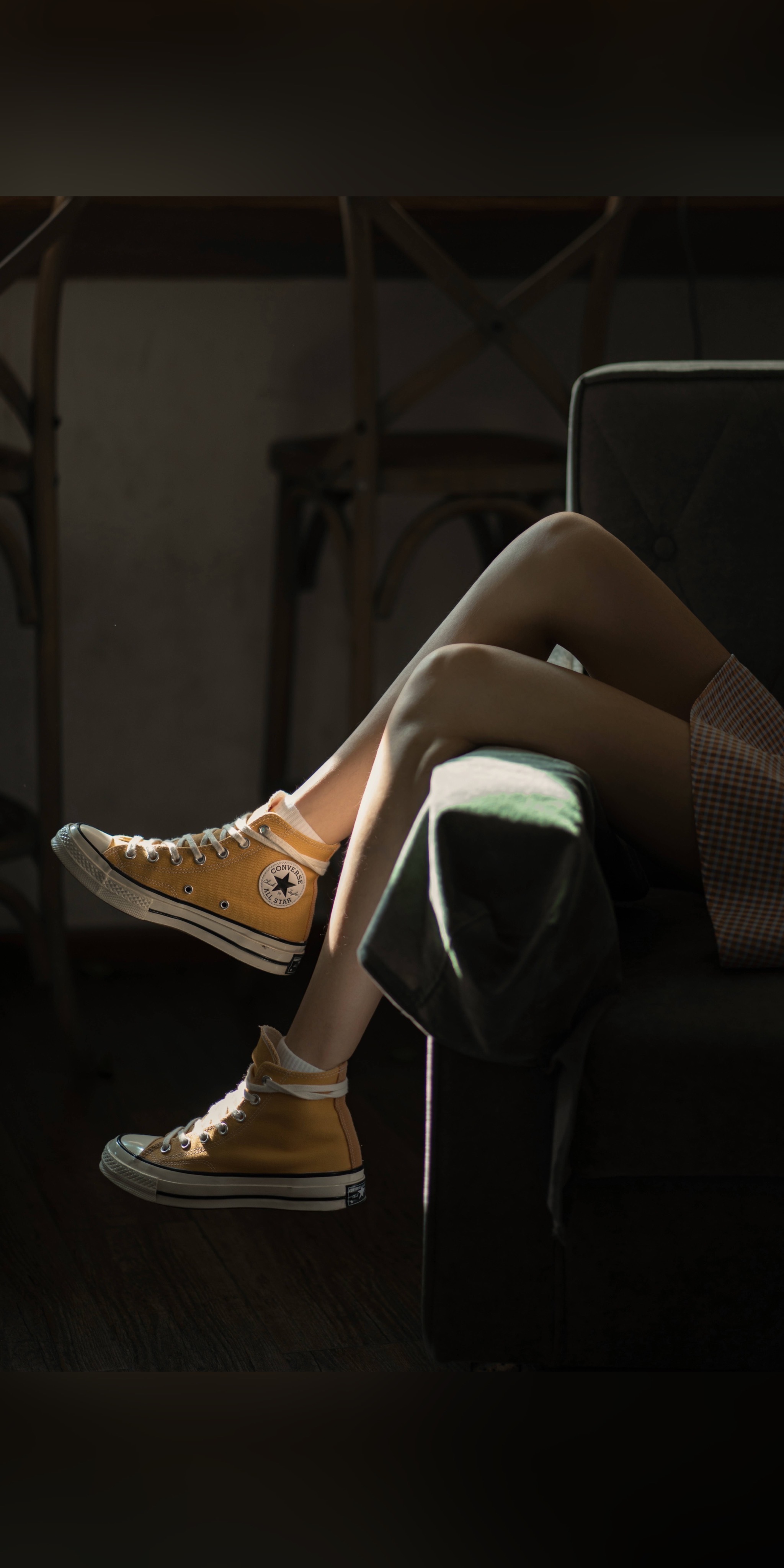 Vertical Converse Legs Skirt Sunlight Natural Light Sitting Chair Portrait Display 2048x4096