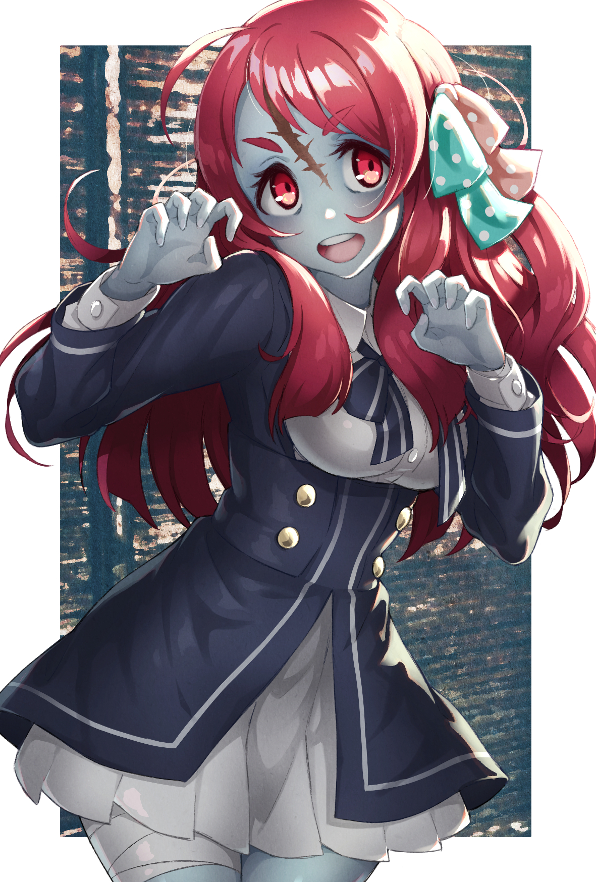 Zombieland Saga Anime Girls Vertical 2D Digital Art Fan Art Scars School Uniform Red Eyes Long Hair  1181x1748