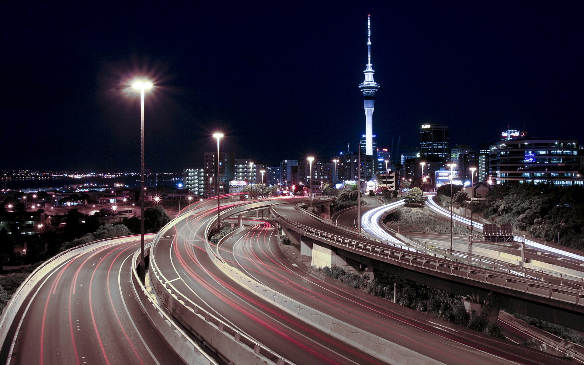 City Light Trails Road New Zealand Auckland 1920x1200