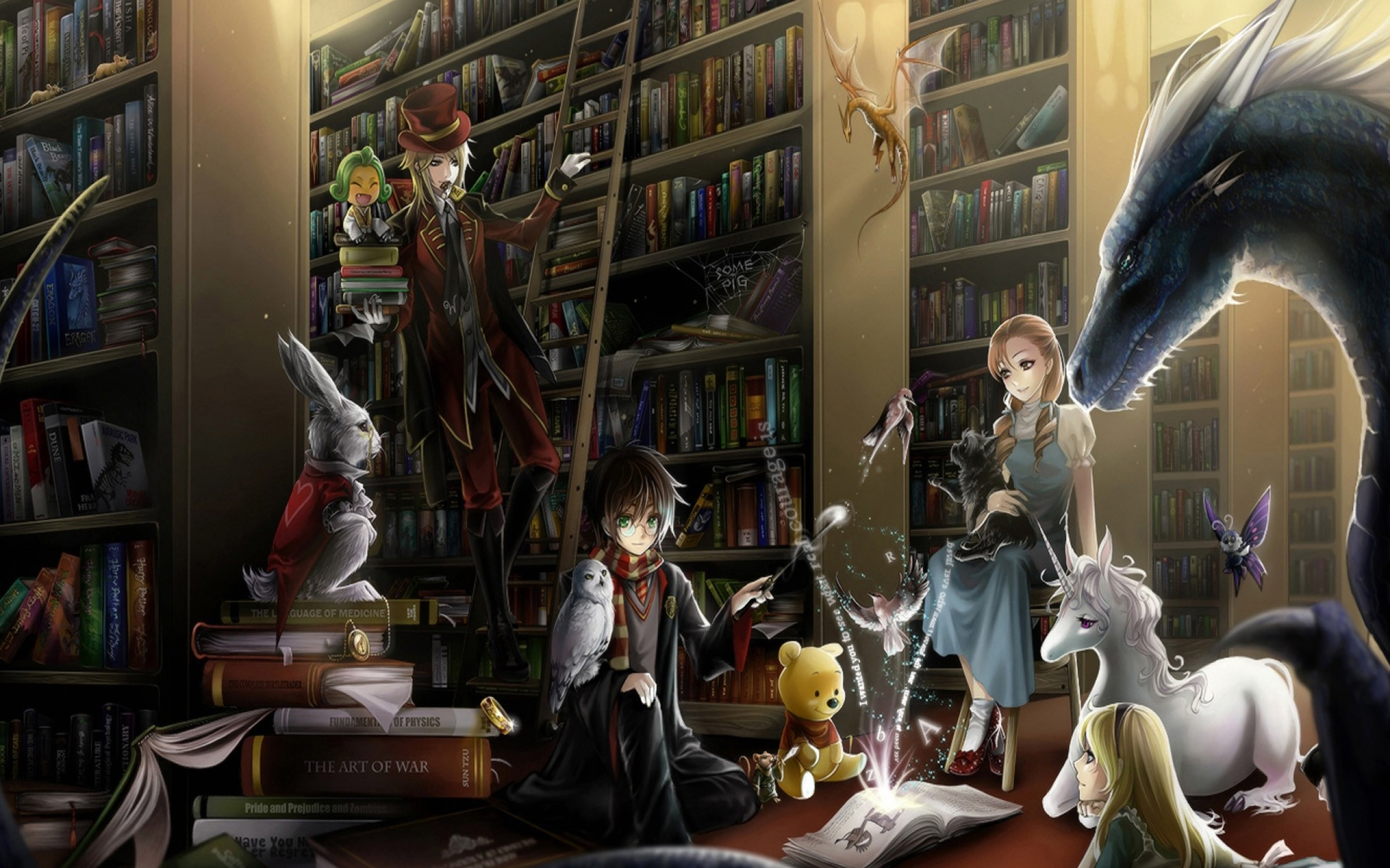 Book Library Eragon The Wizard Of Oz The Last Unicorn Harry Potter Alice Alice In Wonderland Alice I 2560x1600
