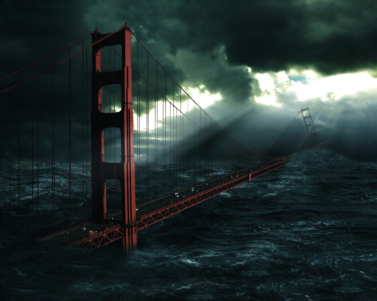 Bridge Artwork Apocalyptic Golden Gate Bridge Digital Art 1280x1024