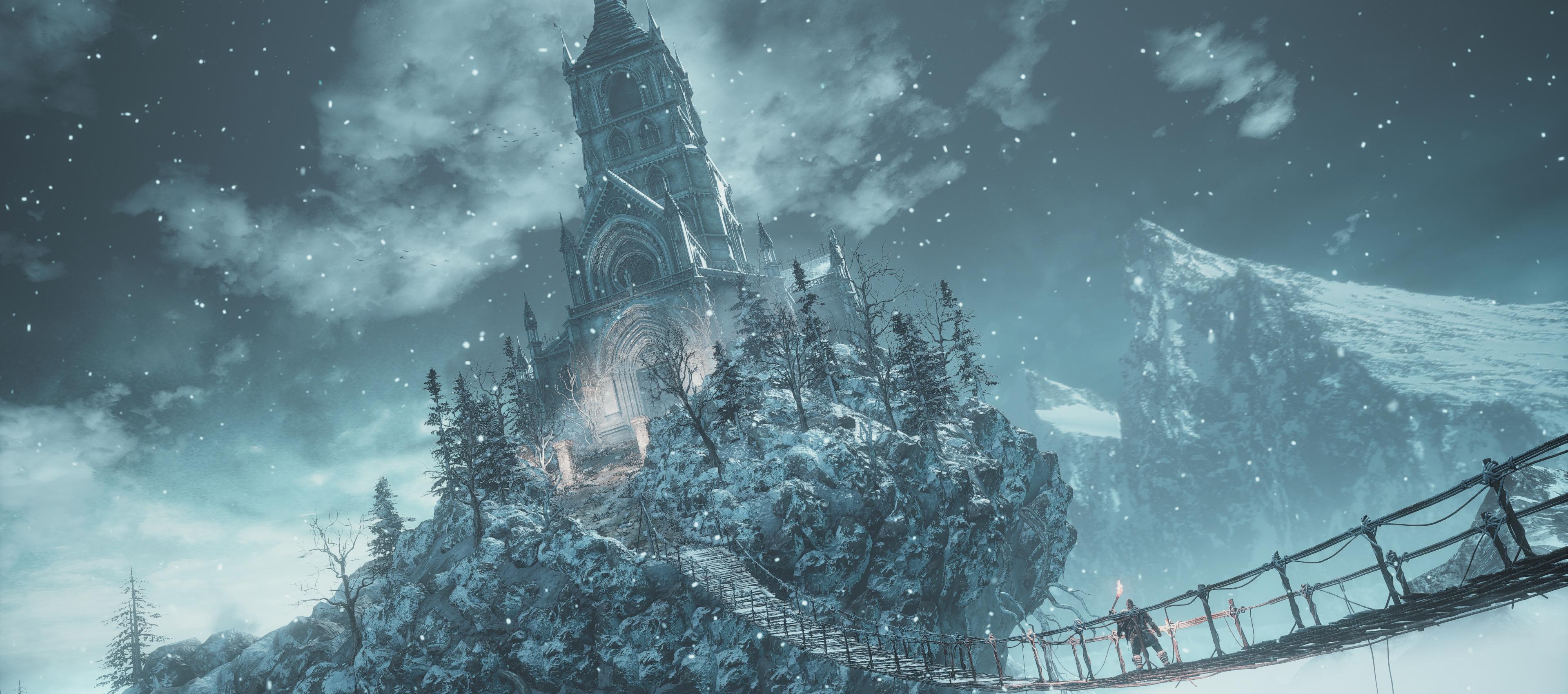 Dark Souls Iii Snow Winter Castle Rope Bridge 3840x1700