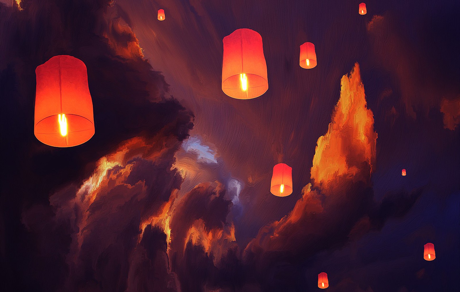 Lantern Sky Lanterns Clouds Artwork Floating 1936x1230