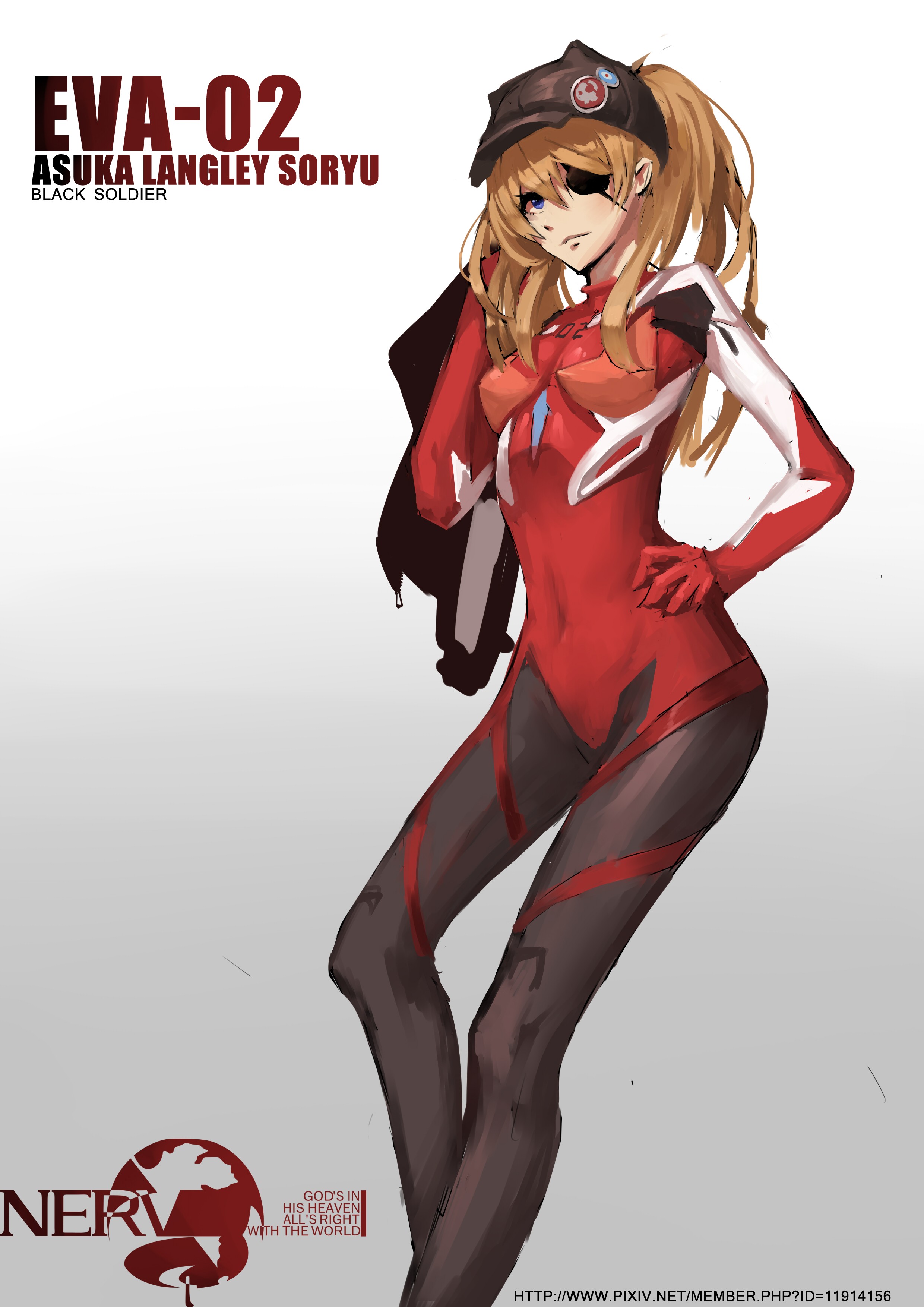 Anime Anime Girls Long Hair Blue Eyes Hat Neon Genesis Evangelion Asuka Langley Soryu Black Soldier  2480x3507